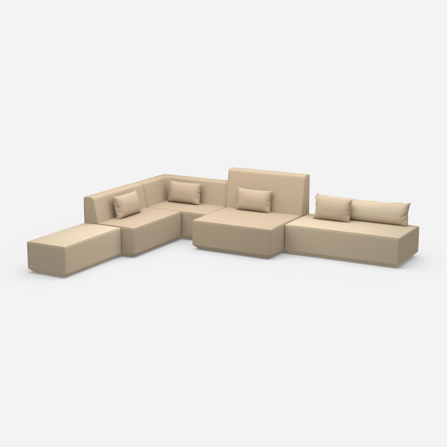 Beige Sofalandschaft in L-Form von der Seite