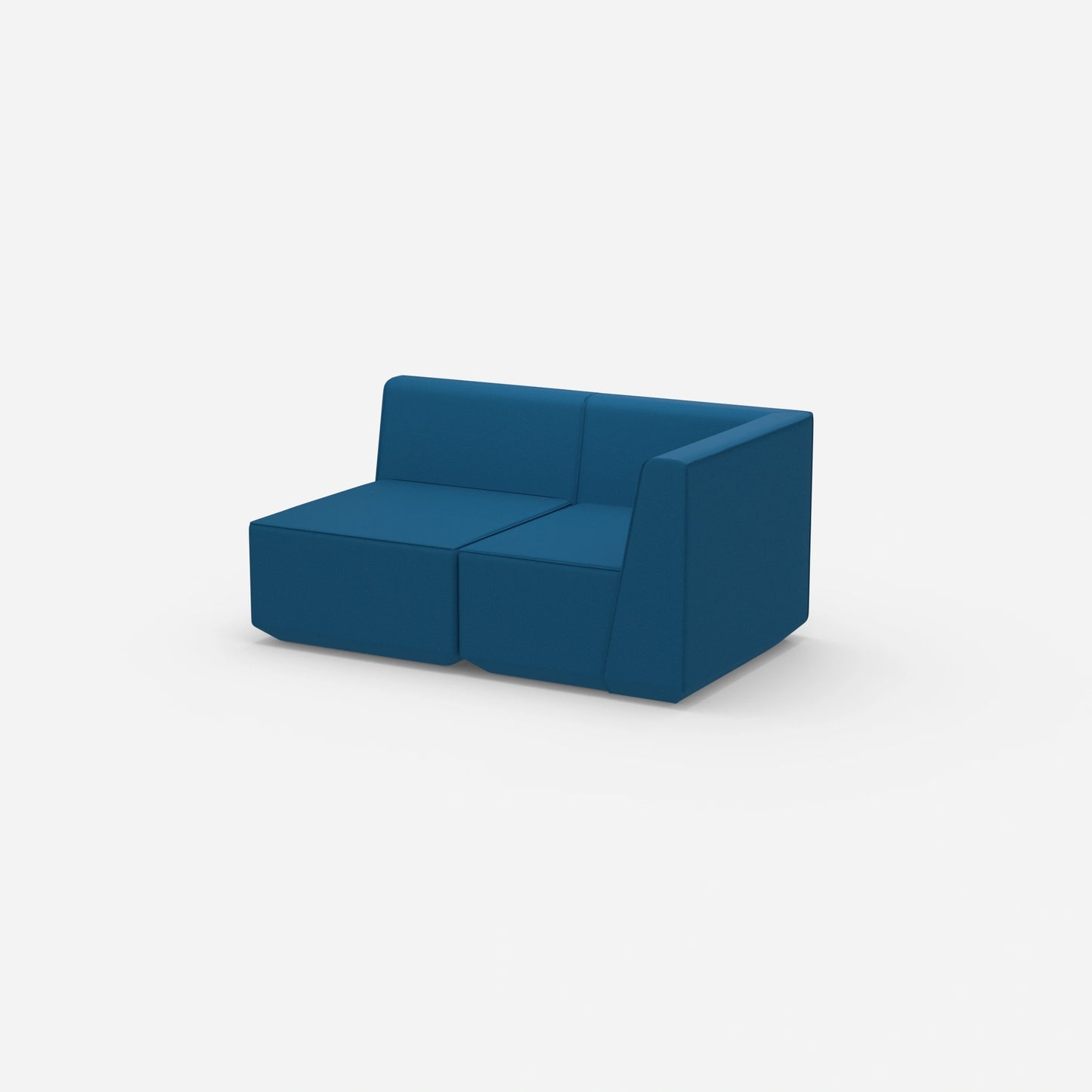 Blaues Zweisitzer Sofa von der Seite