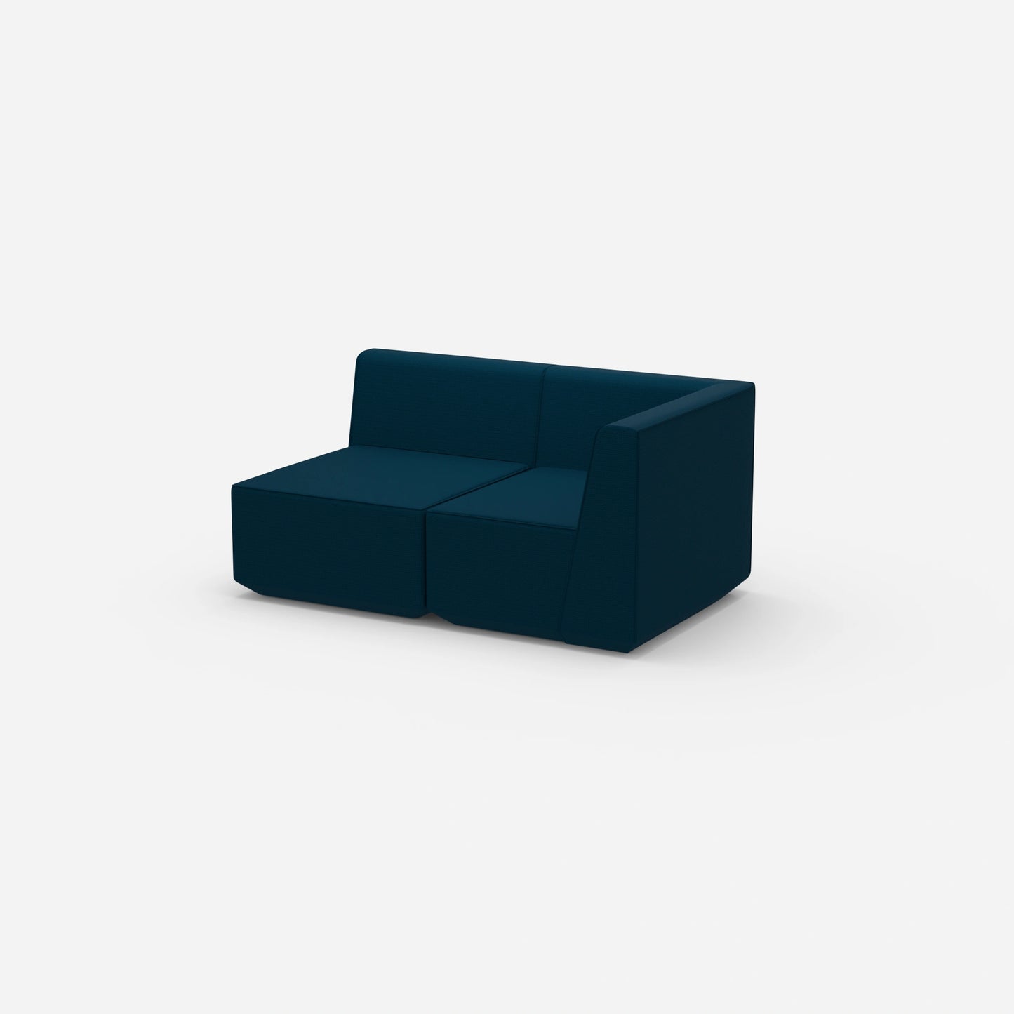 Blaues Zweisitzer Sofa von der Seite