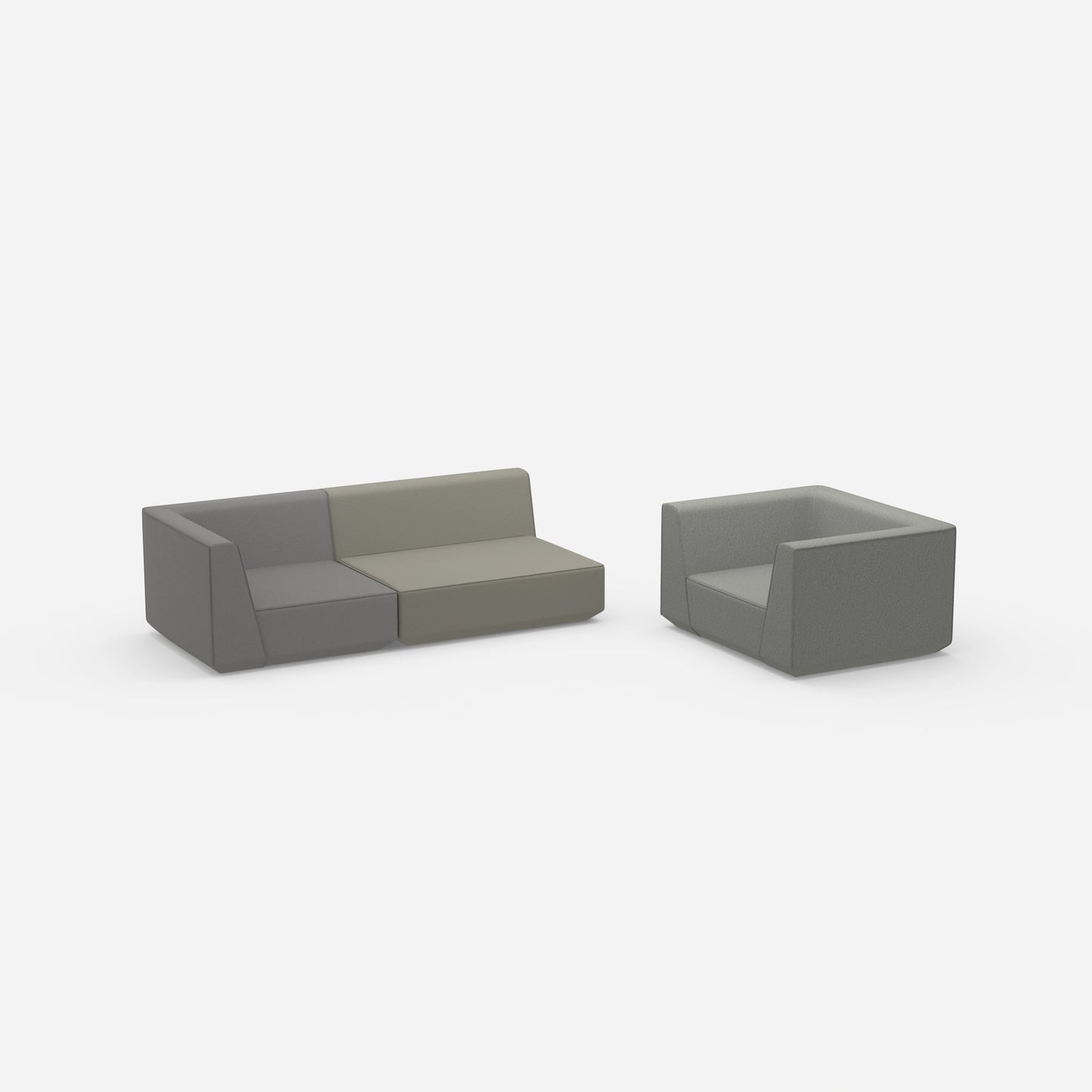 Dreier Sofa mit Sessel von der Seite