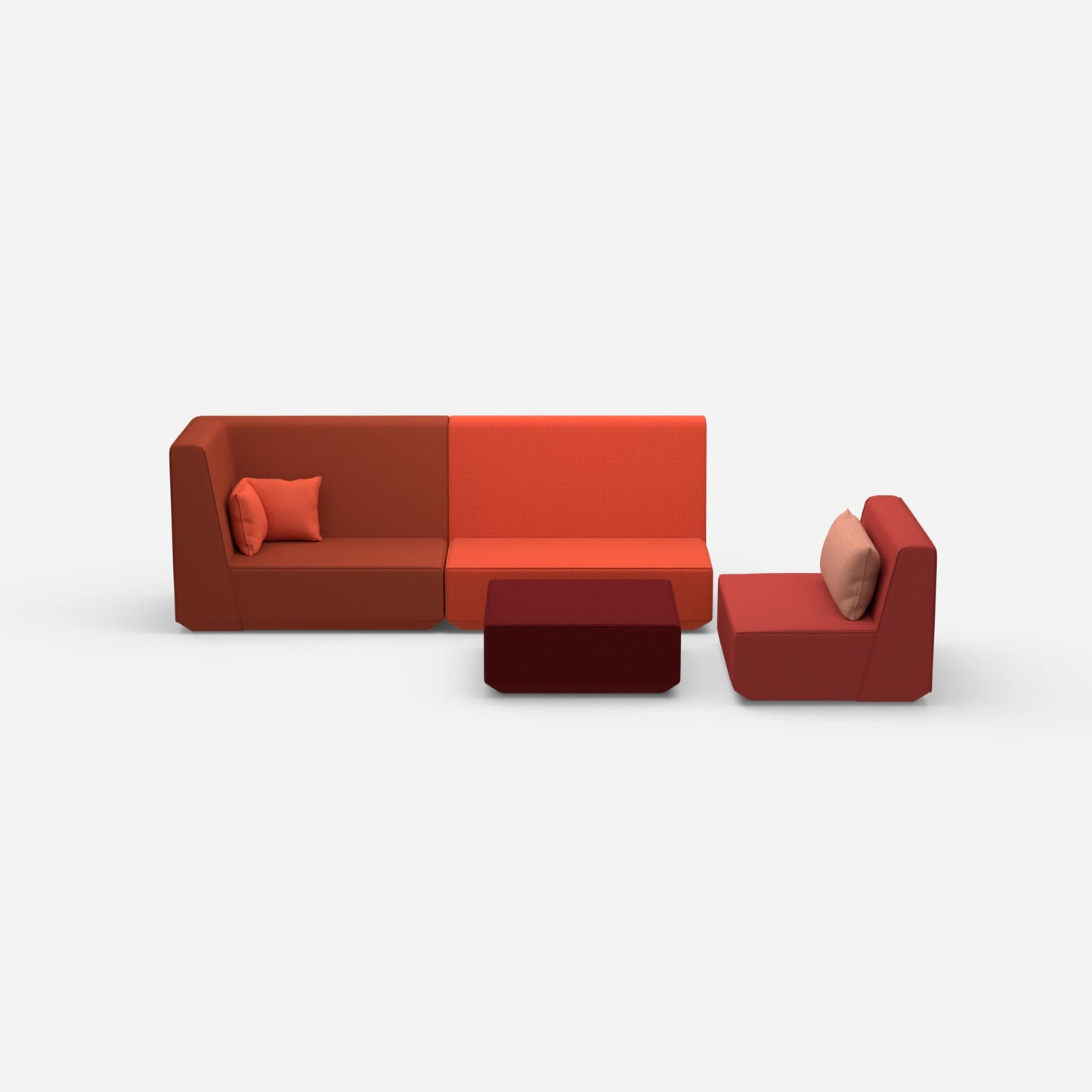 Dreisitzer Sofa mit Sessel und hoher Rückenlehne von vorne