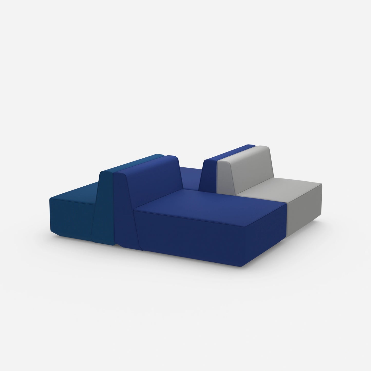 Modulares Sofa in Blau und Grau von der Seite