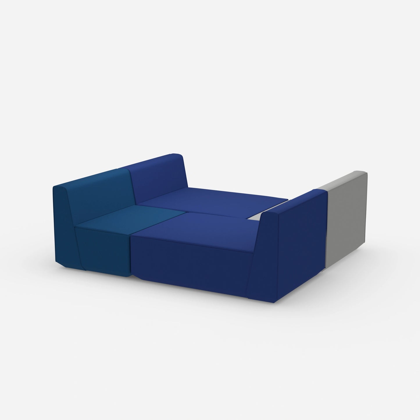 Modulares Sofa in Blau und Grau von der Seite