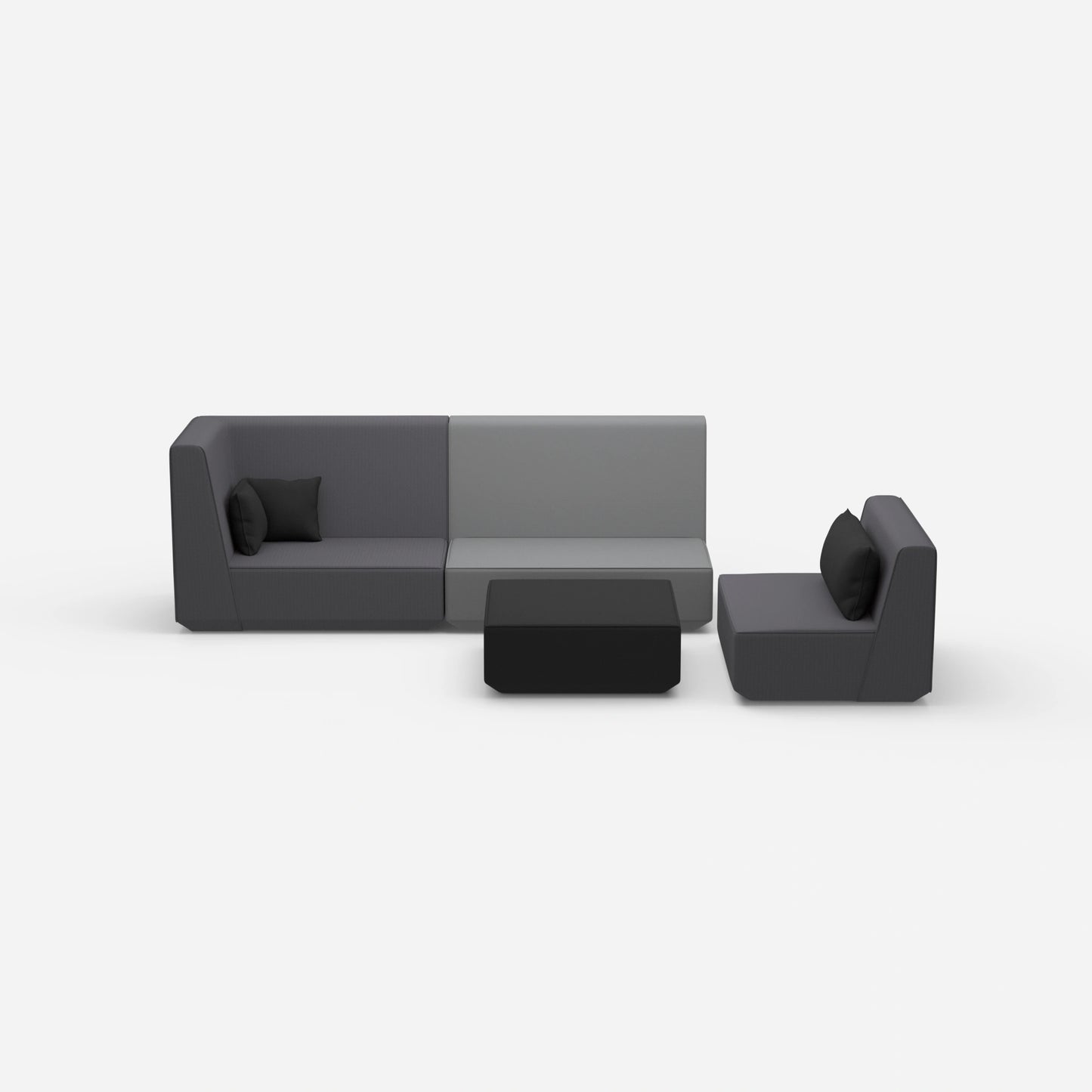 Three-seater sofa with armchair and high backrest from the front
