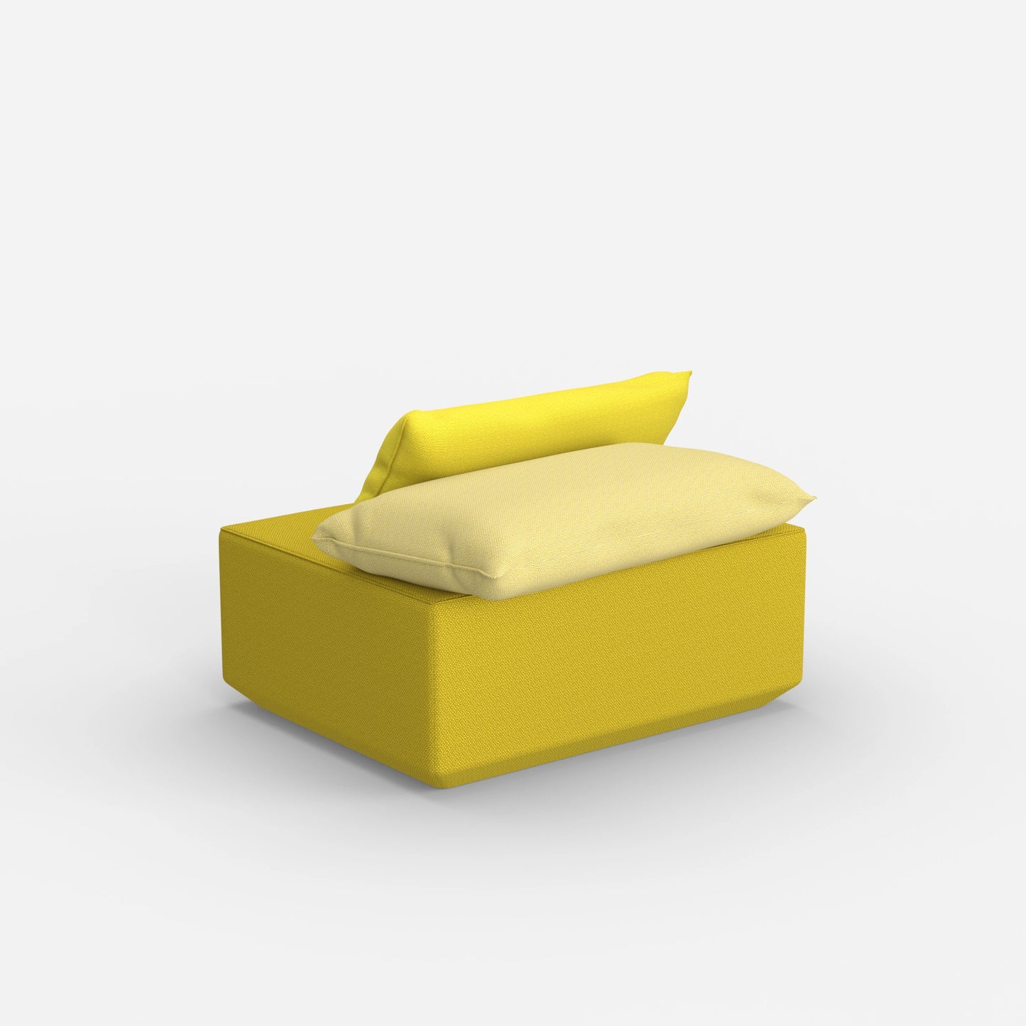 Modern yellow pouf from behind