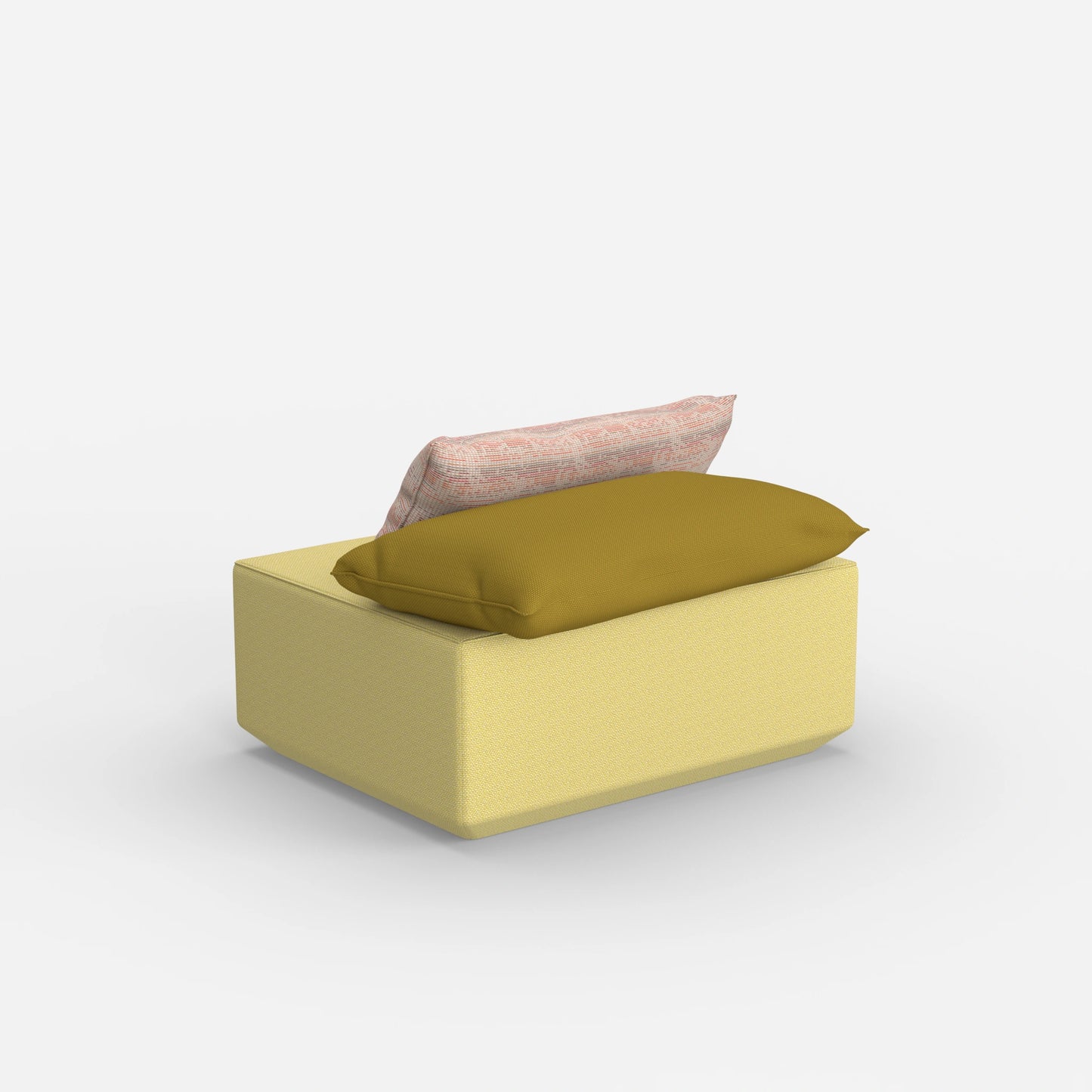 Modern yellow pouf from behind
