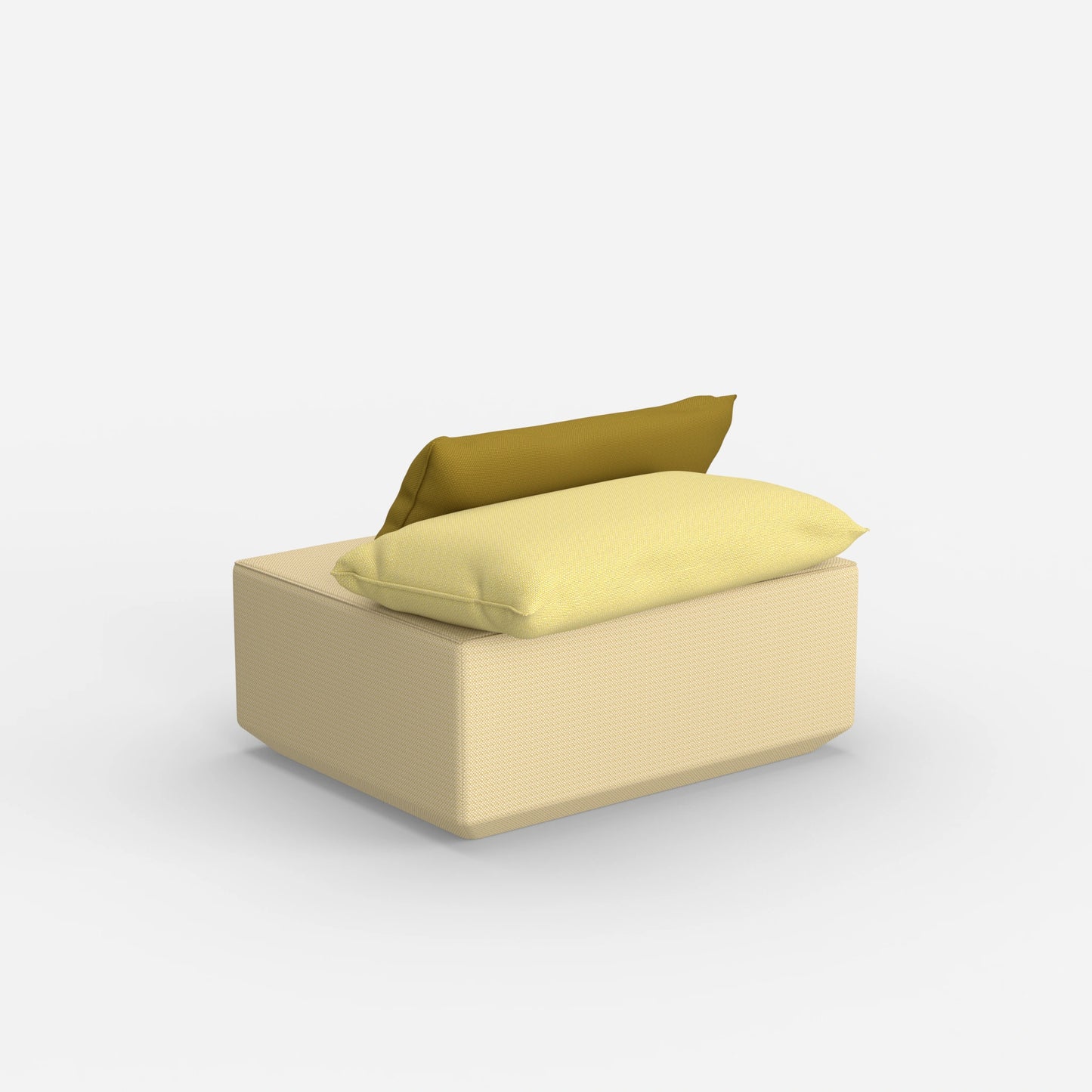 Modern yellow pouf from behind