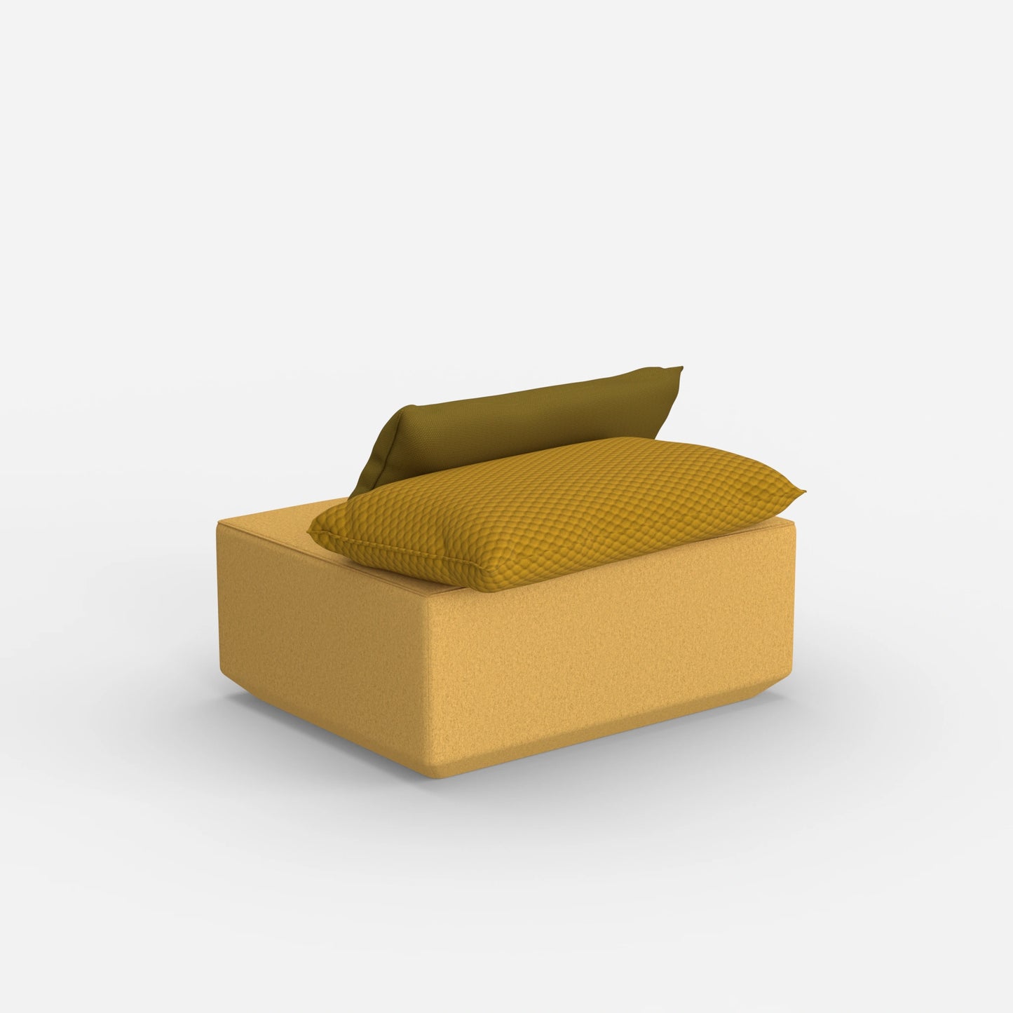Modern yellow pouf from behind