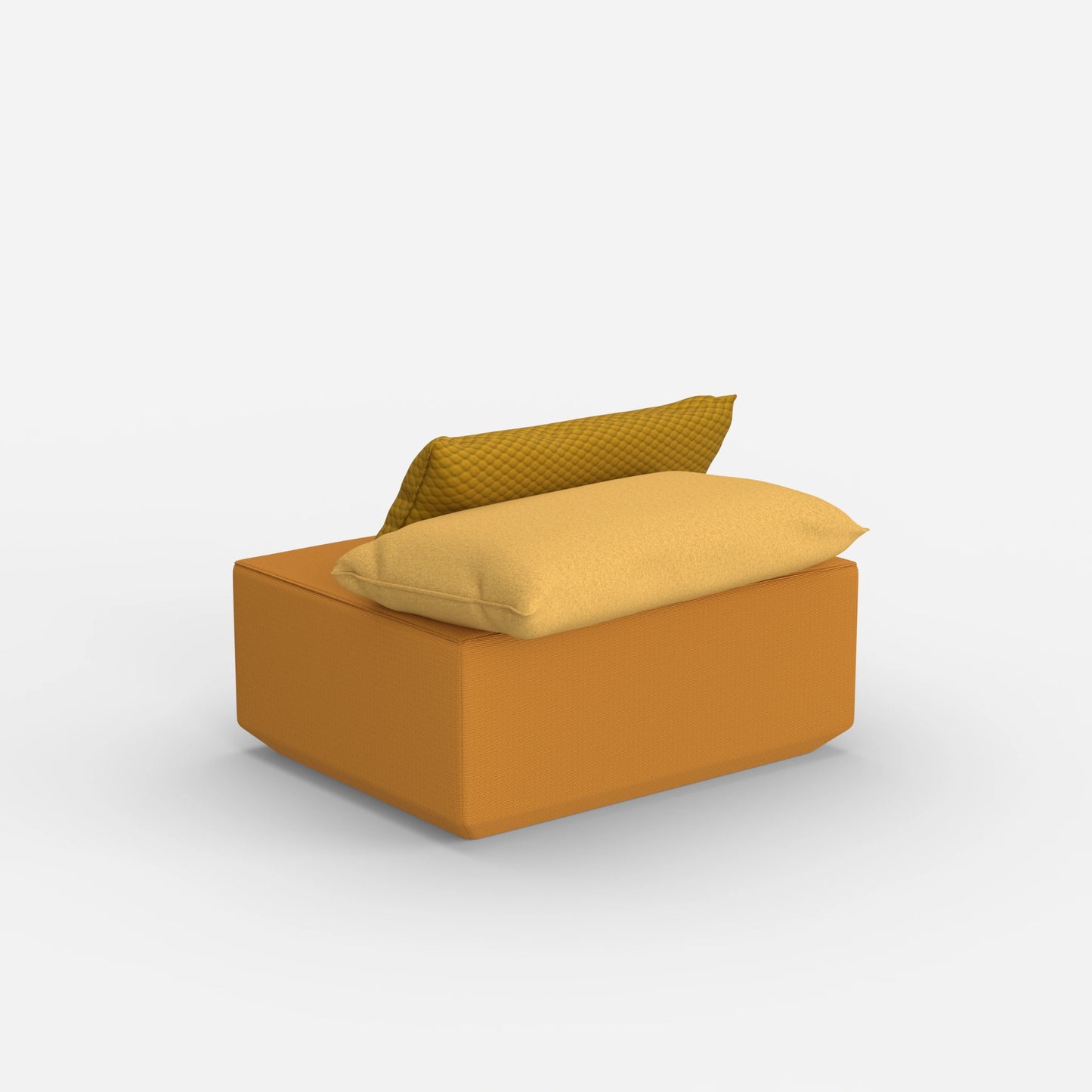 Modern yellow pouf from behind