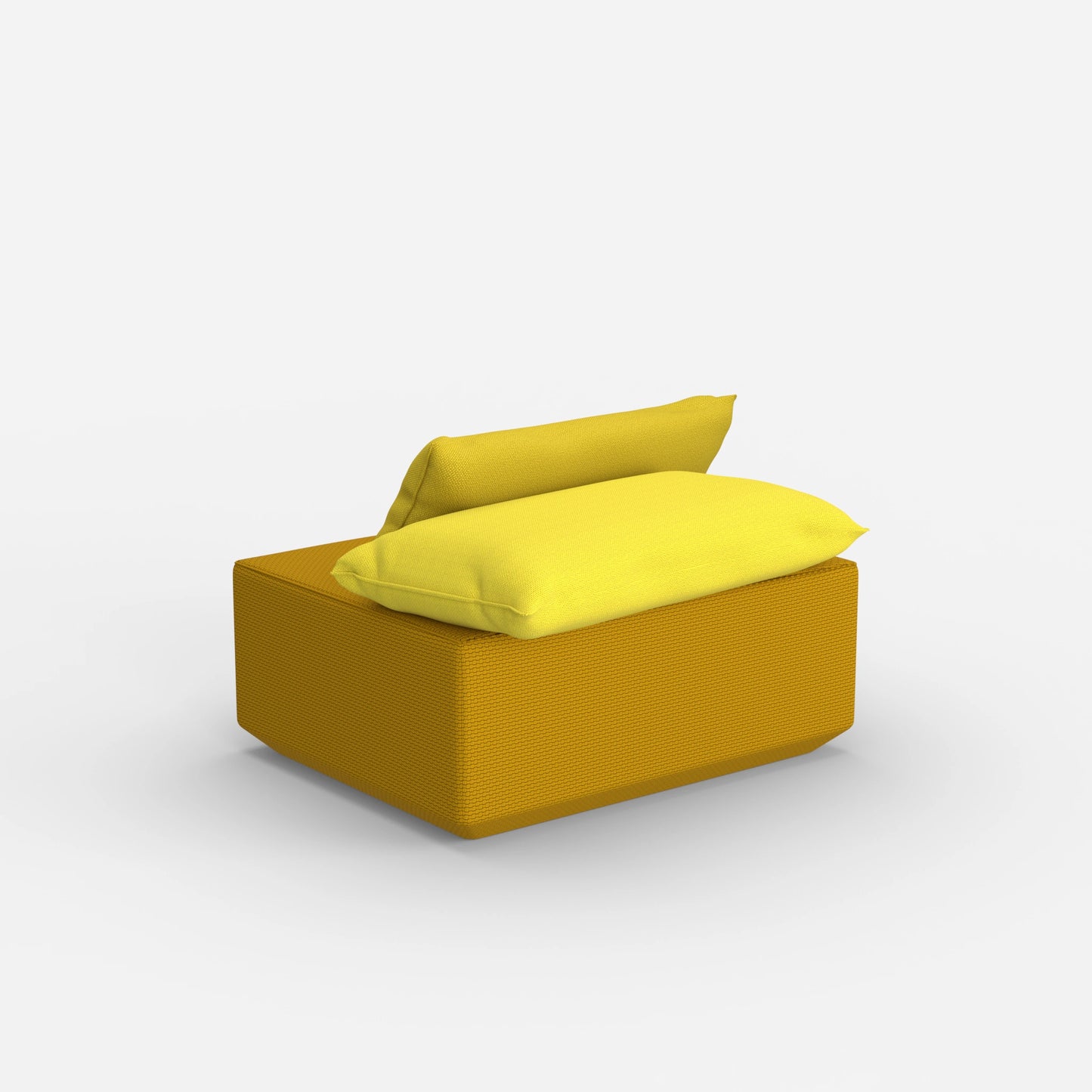 Modern yellow pouf from behind