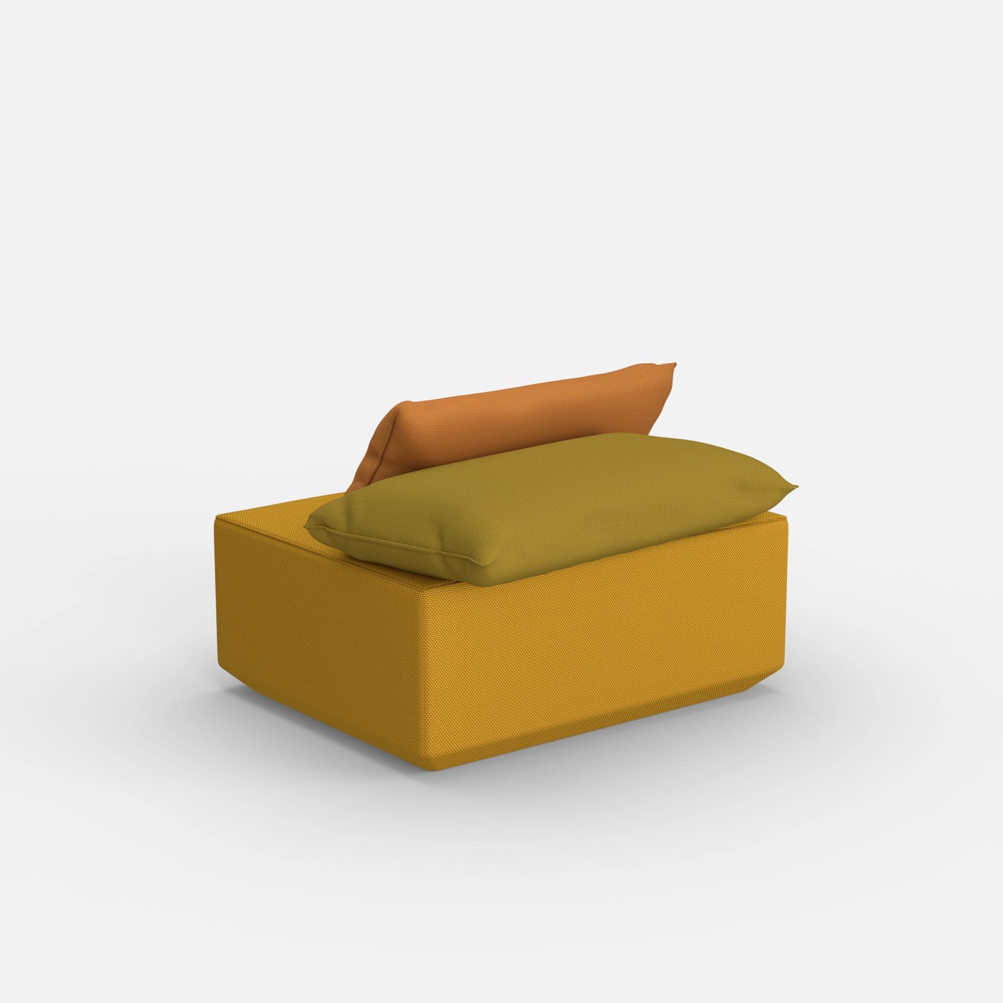 Modern yellow pouf from behind