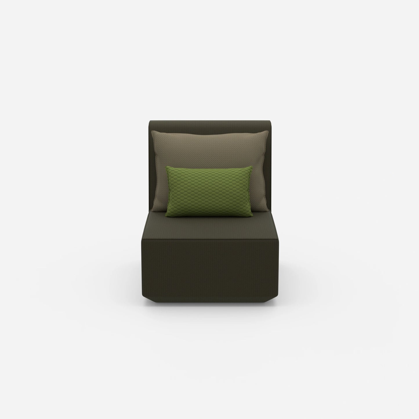 Modern armchair with high backrest from the front