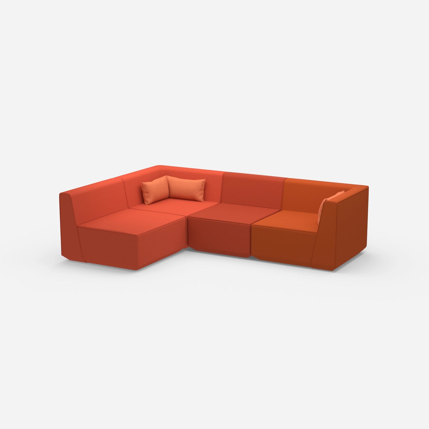 Modular sofa as a landscape in orange from the side