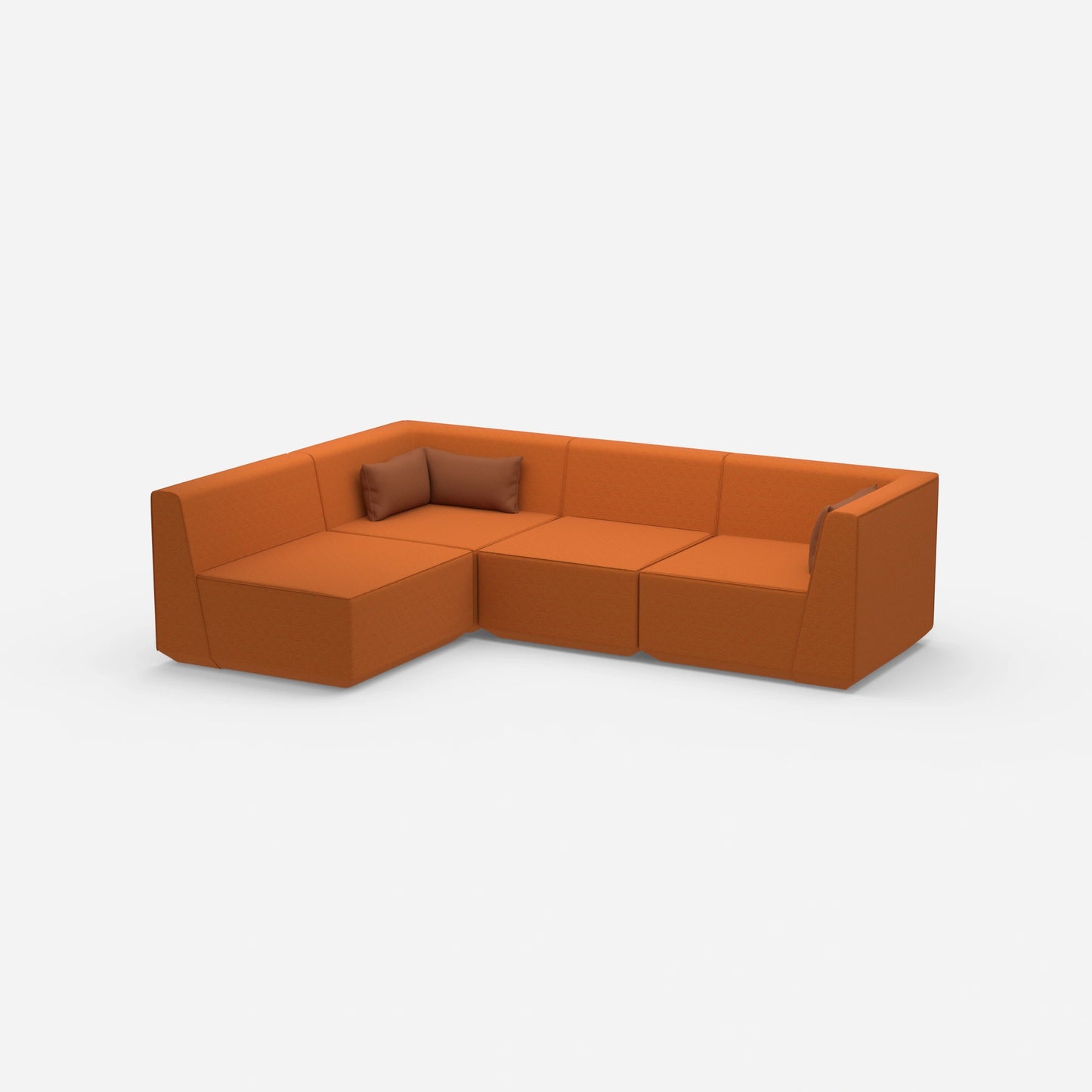 Modular sofa as a landscape in orange from the side