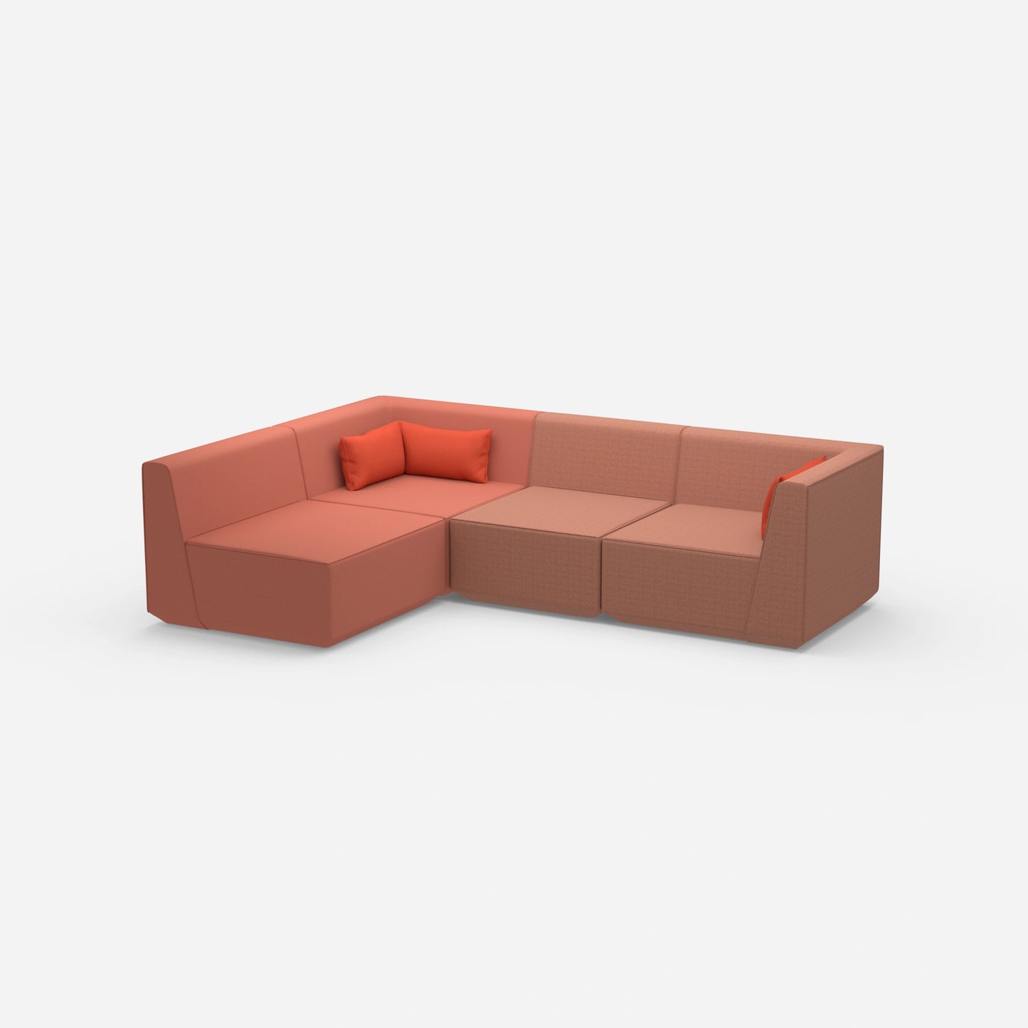 Modular sofa as a landscape in orange from the side