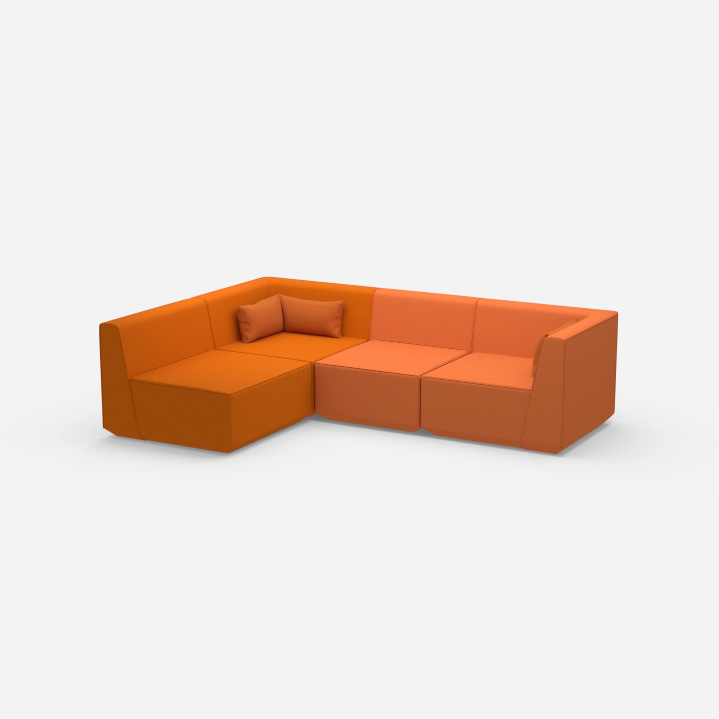 Modular sofa as a landscape in orange from the side