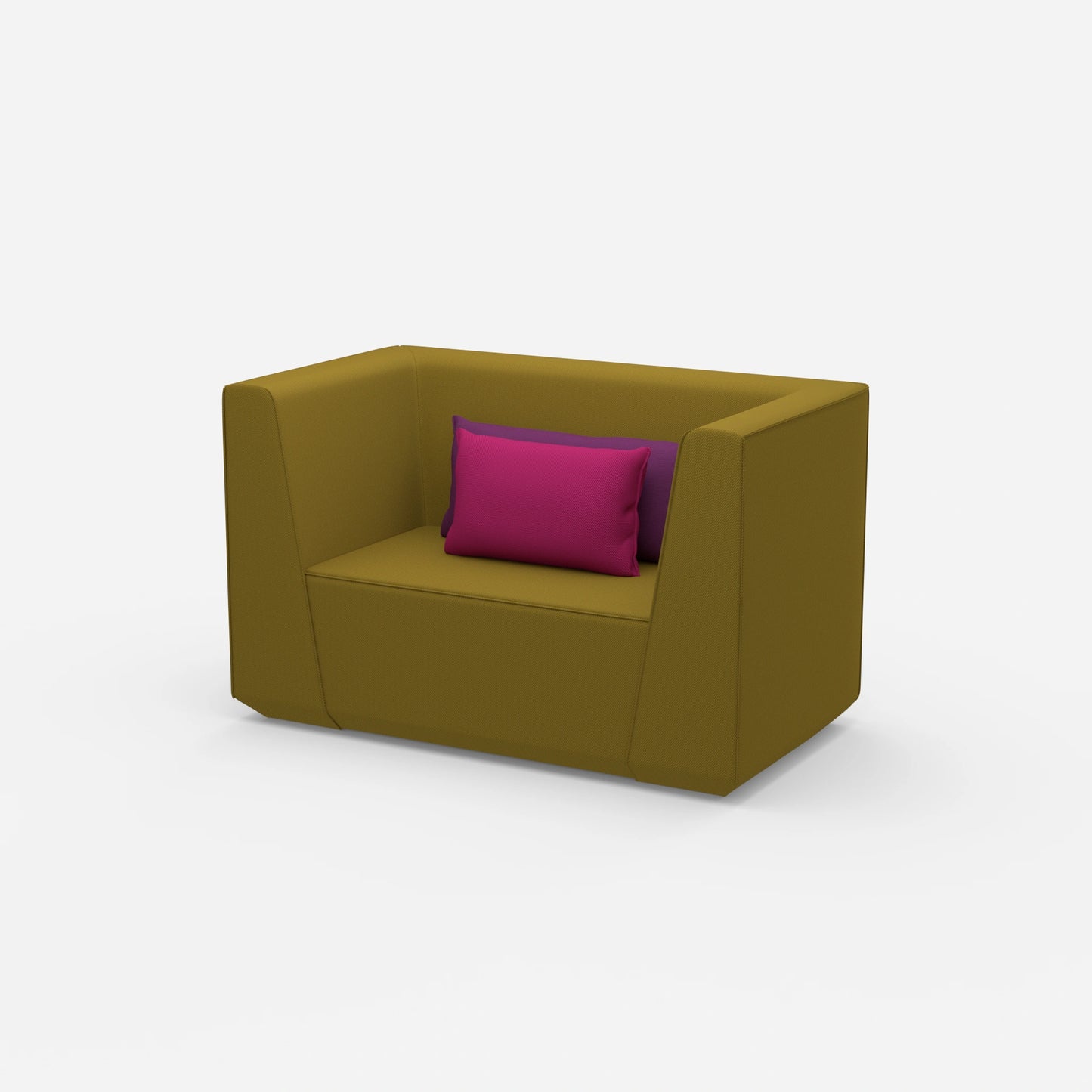Upholstered armchair with high backrest from the side