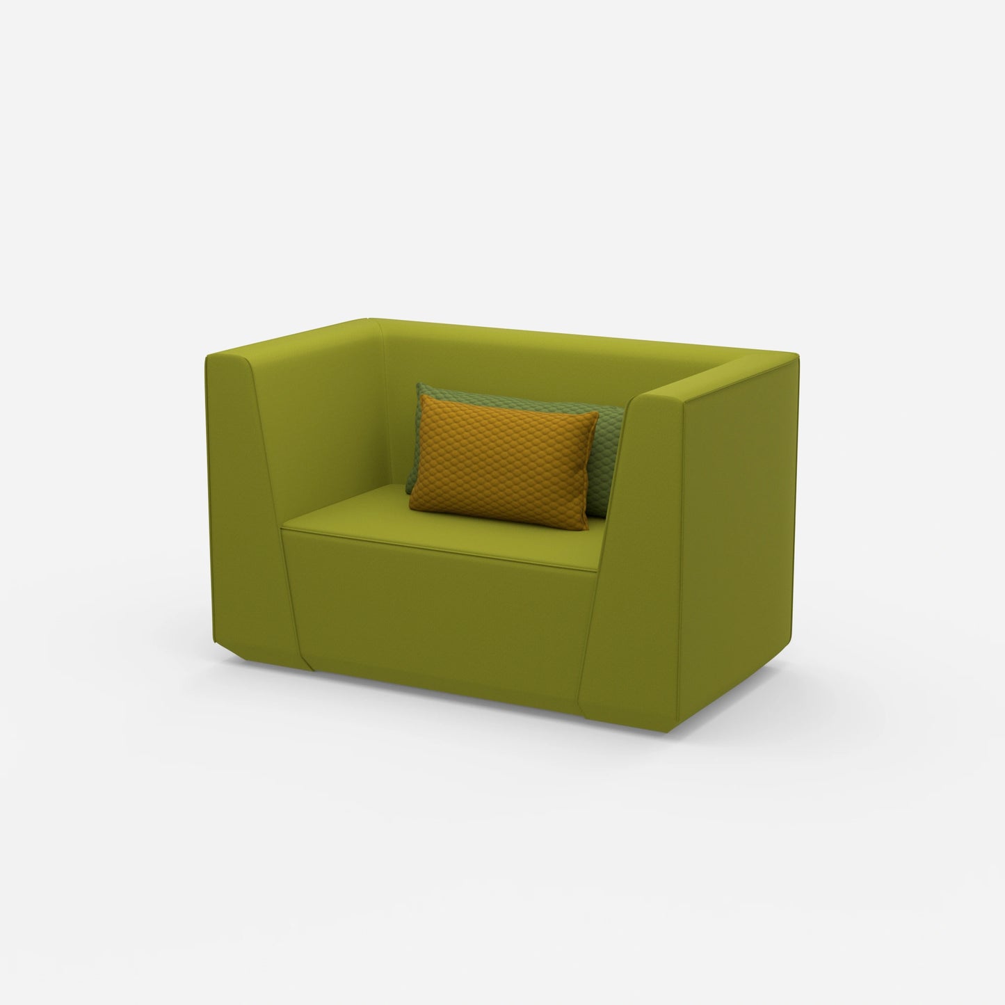 Upholstered armchair with high backrest from the side