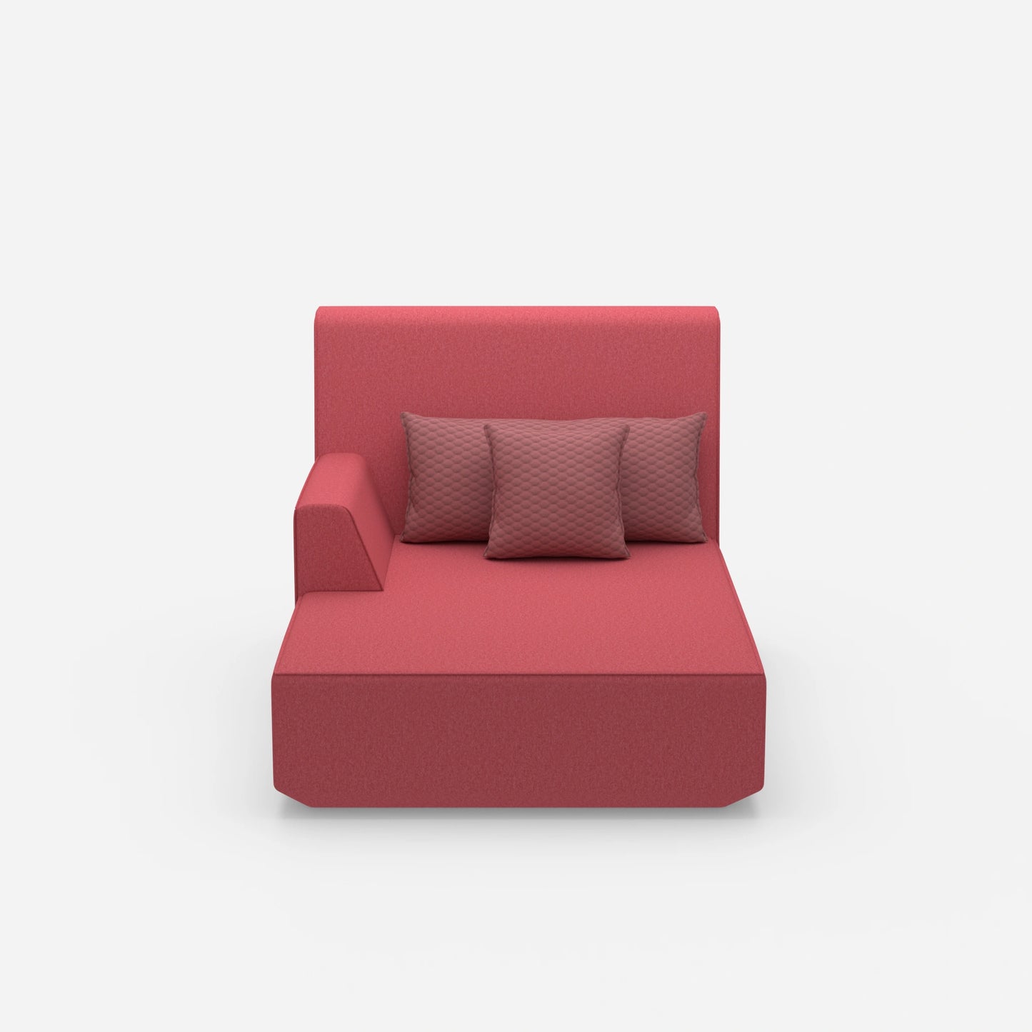 Pink recamiere with high backrest from the front