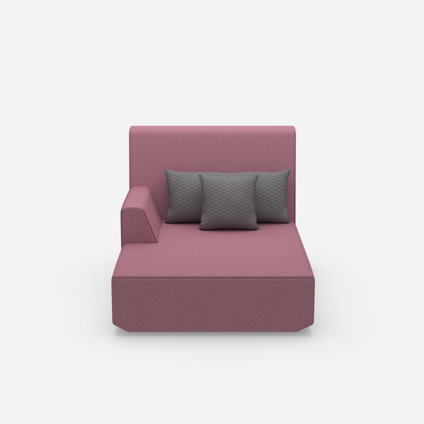 Pink recamiere with high backrest from the front