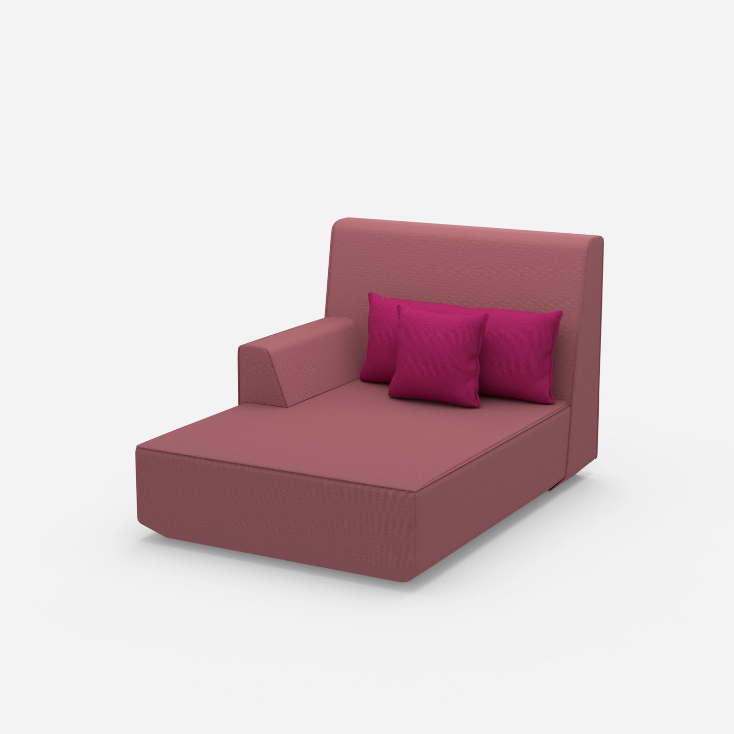 Pink chaise longue with high backrest from the side