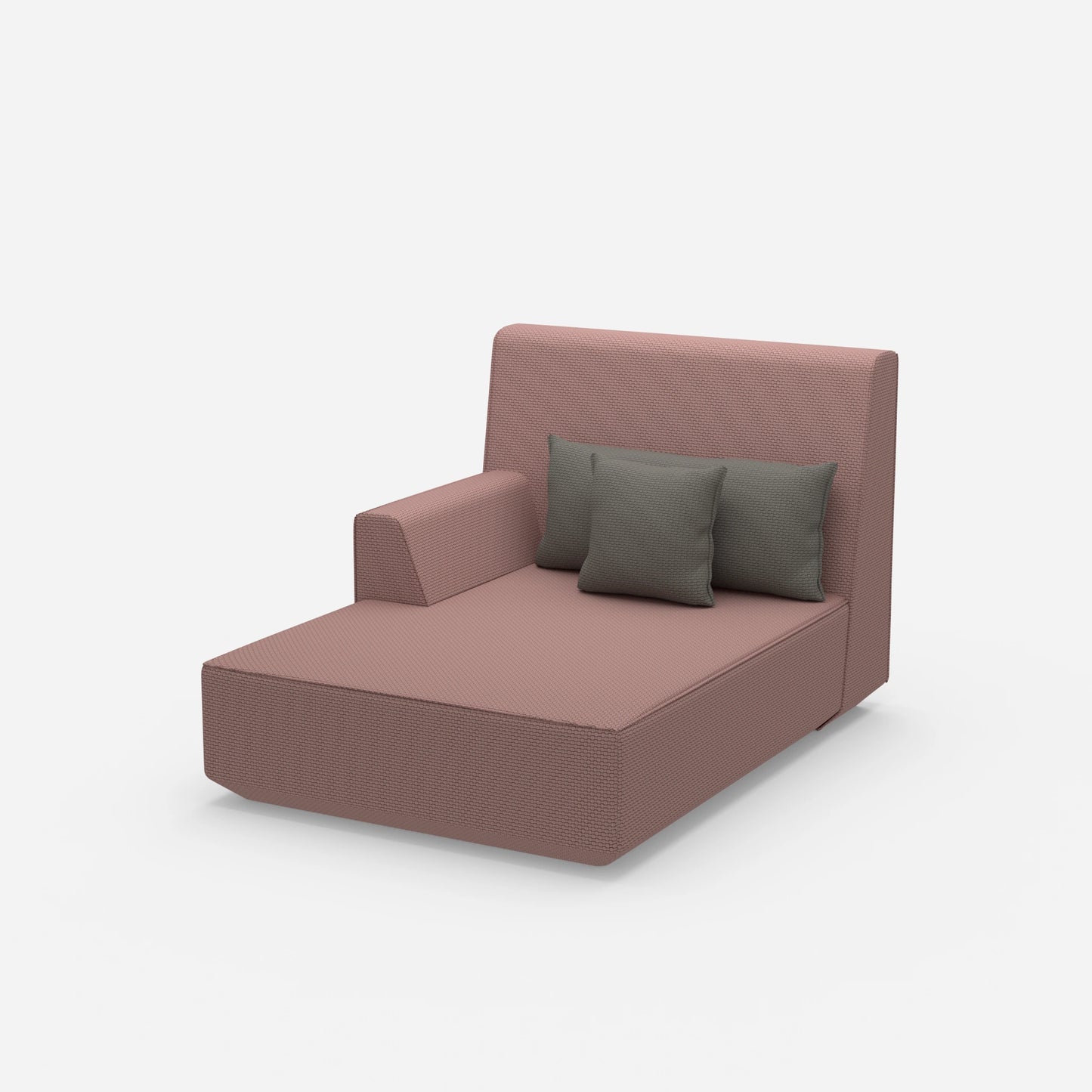 Pink chaise longue with high backrest from the side