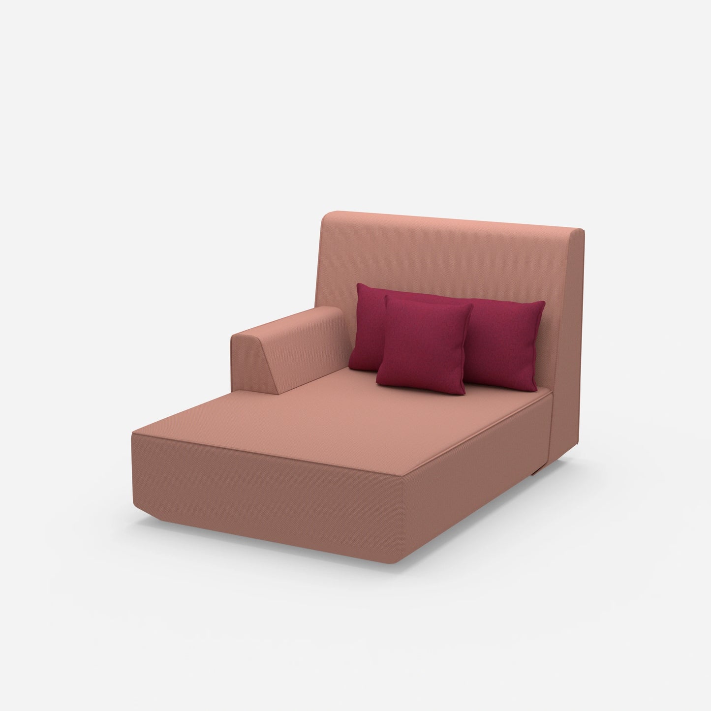 Pink chaise longue with high backrest from the side