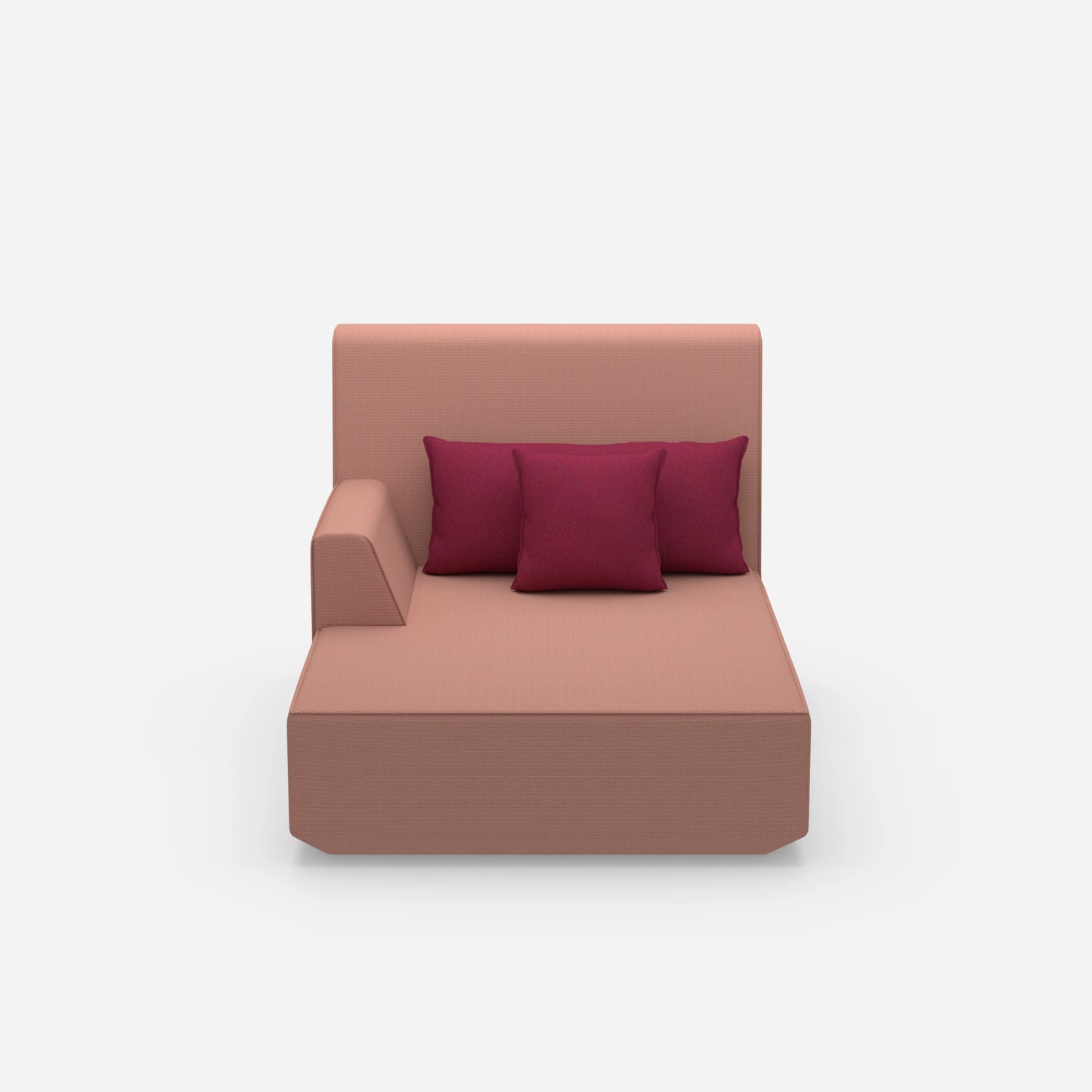 Pink recamiere with high backrest from the front