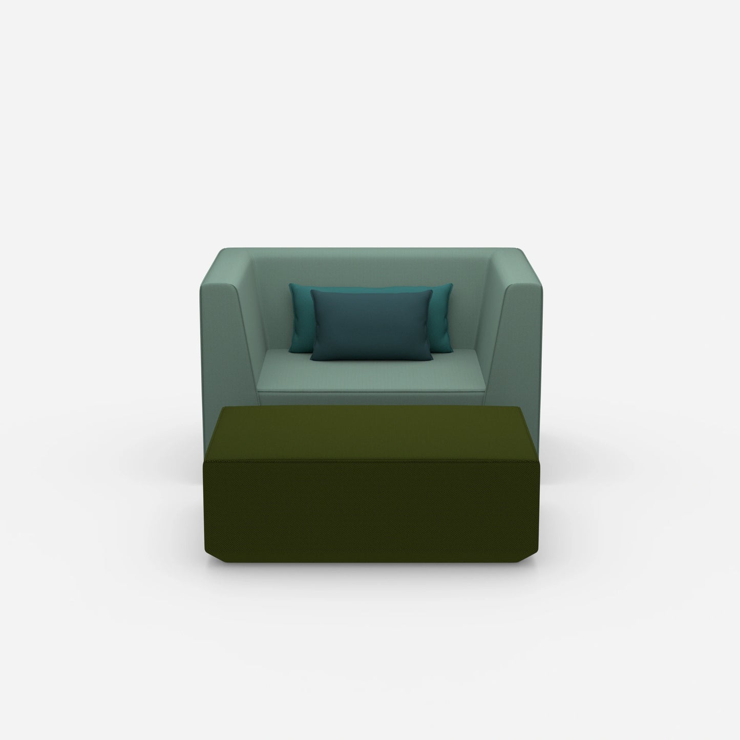 Armchair with flexible footrest from the front