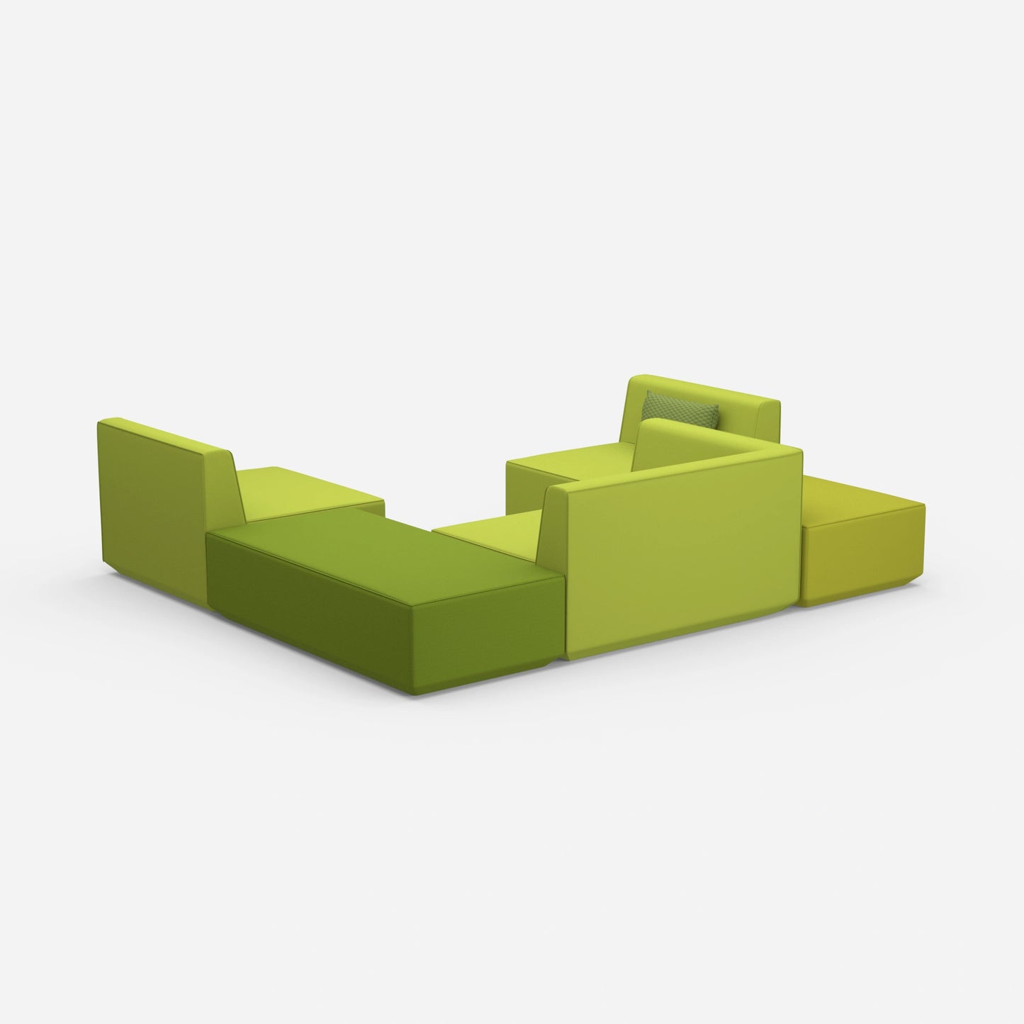 Canapé vert en forme de U vu de l'arrière
