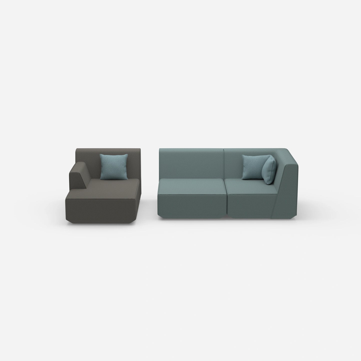 Canapé modulable pour 2 personnes avec pouf de face