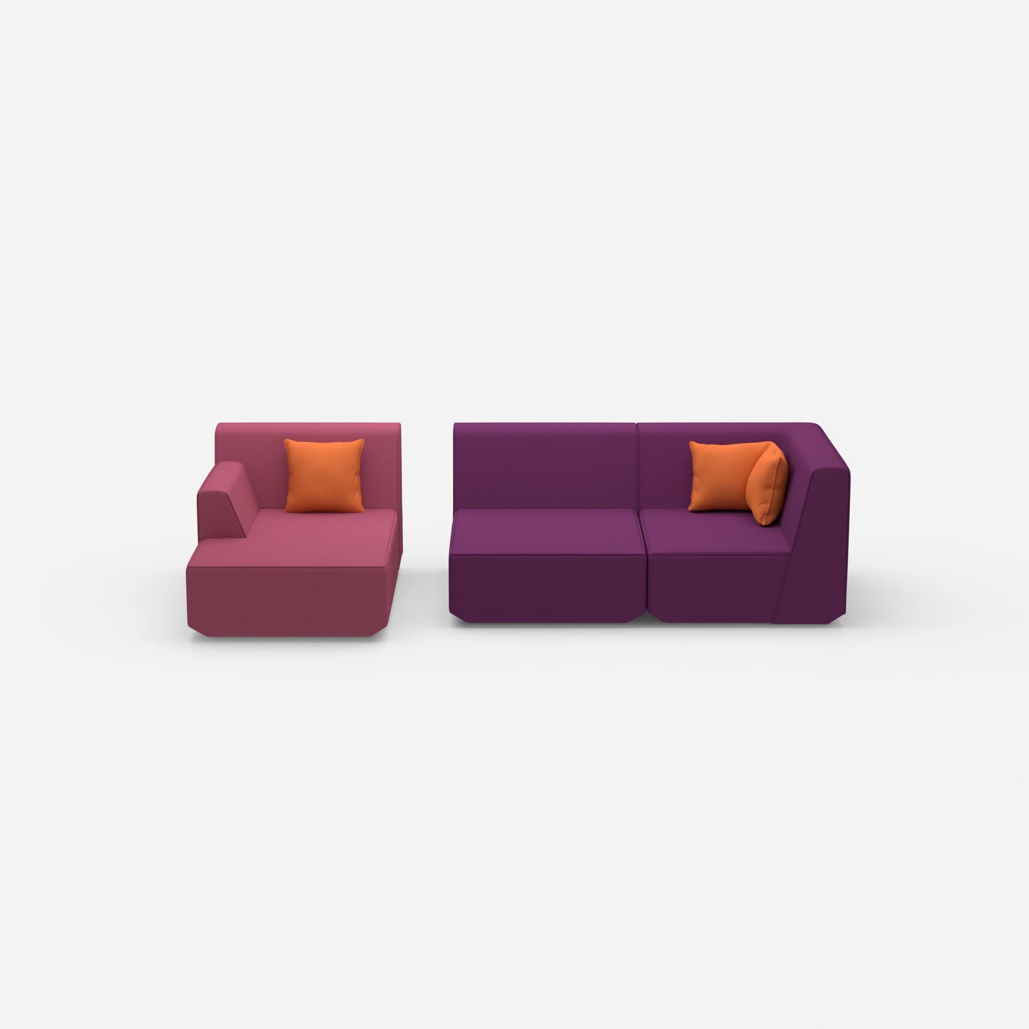 Canapé modulable pour 2 personnes avec pouf de face
