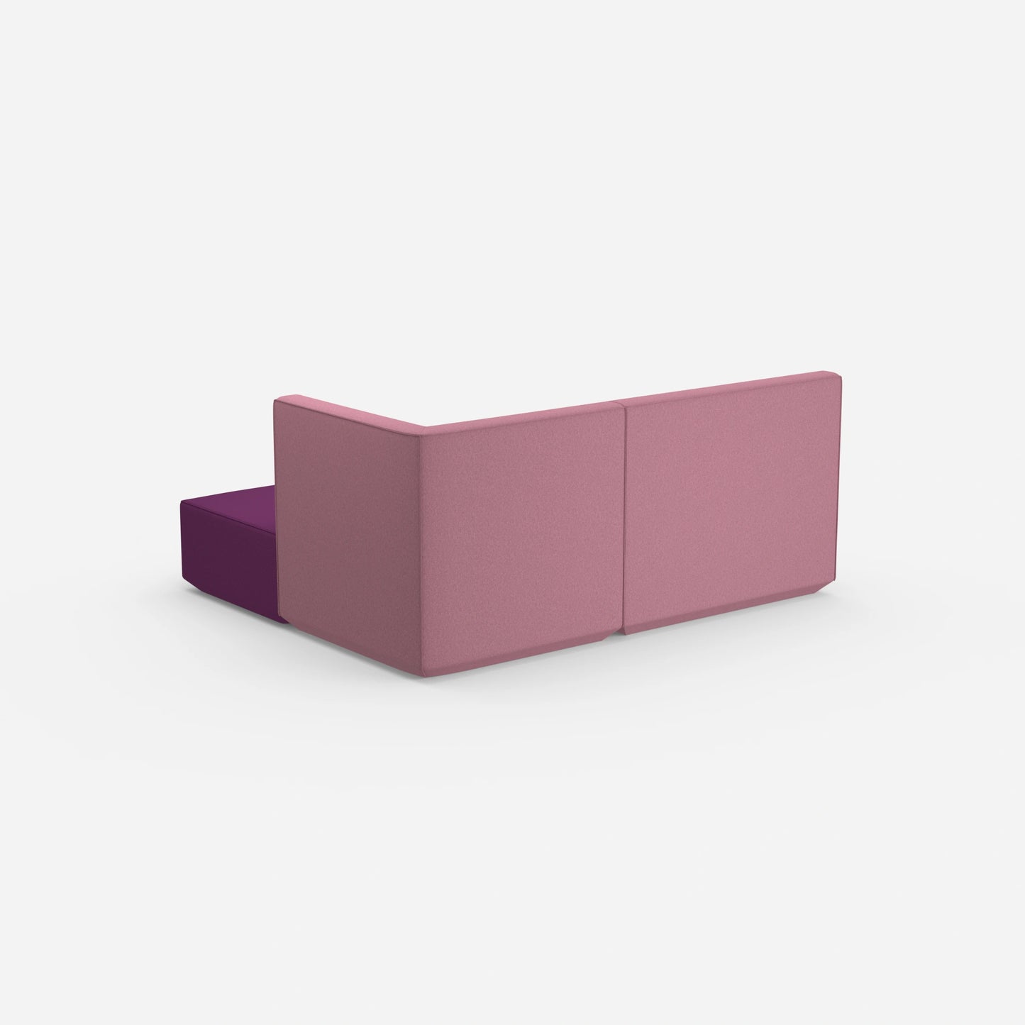 Canapé d'angle rose avec dossier haut vu de derrière
