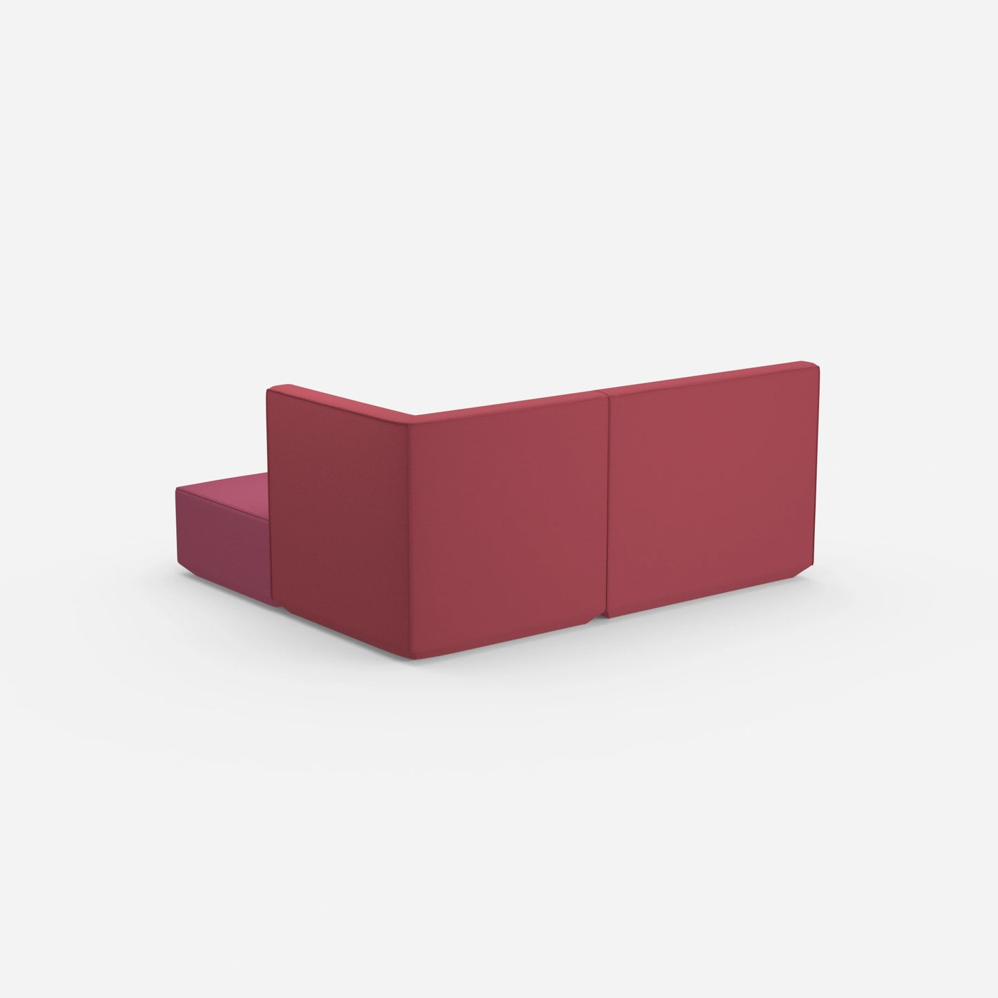 Canapé d'angle rose avec dossier haut vu de derrière