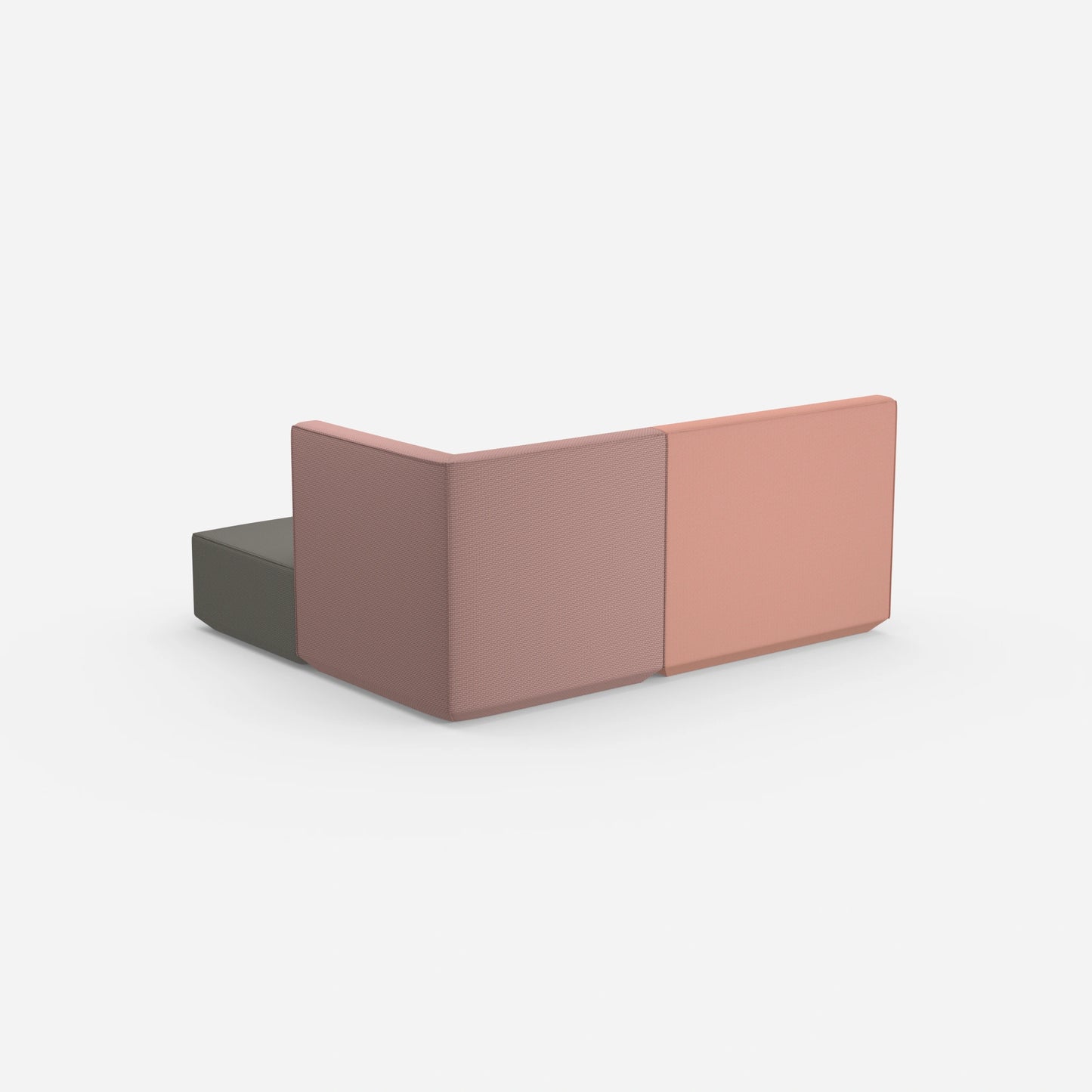 Canapé d'angle rose avec dossier haut vu de derrière