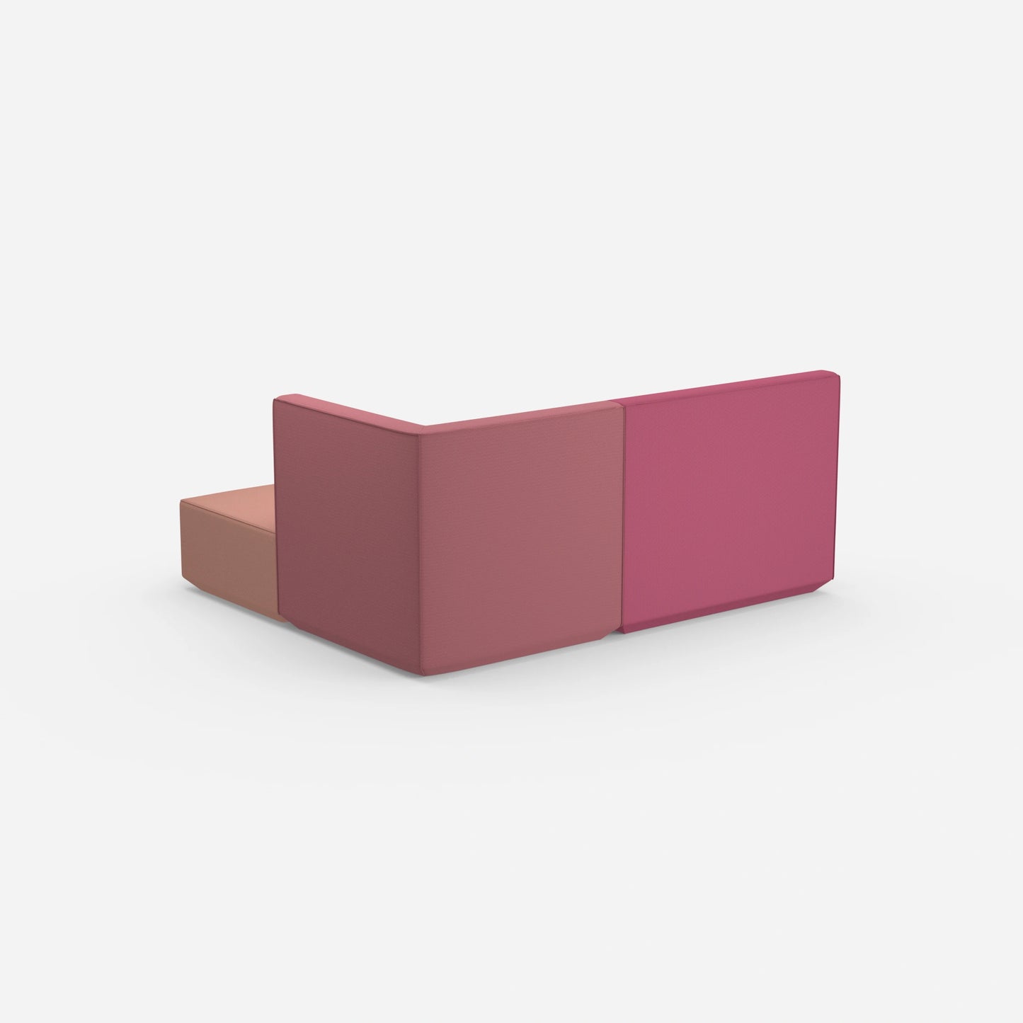Canapé d'angle rose avec dossier haut vu de derrière