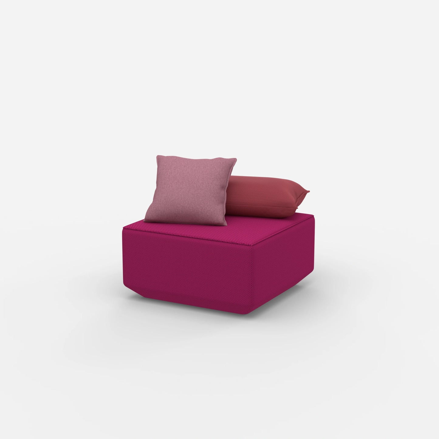 Pouf moderno rosa visto di lato