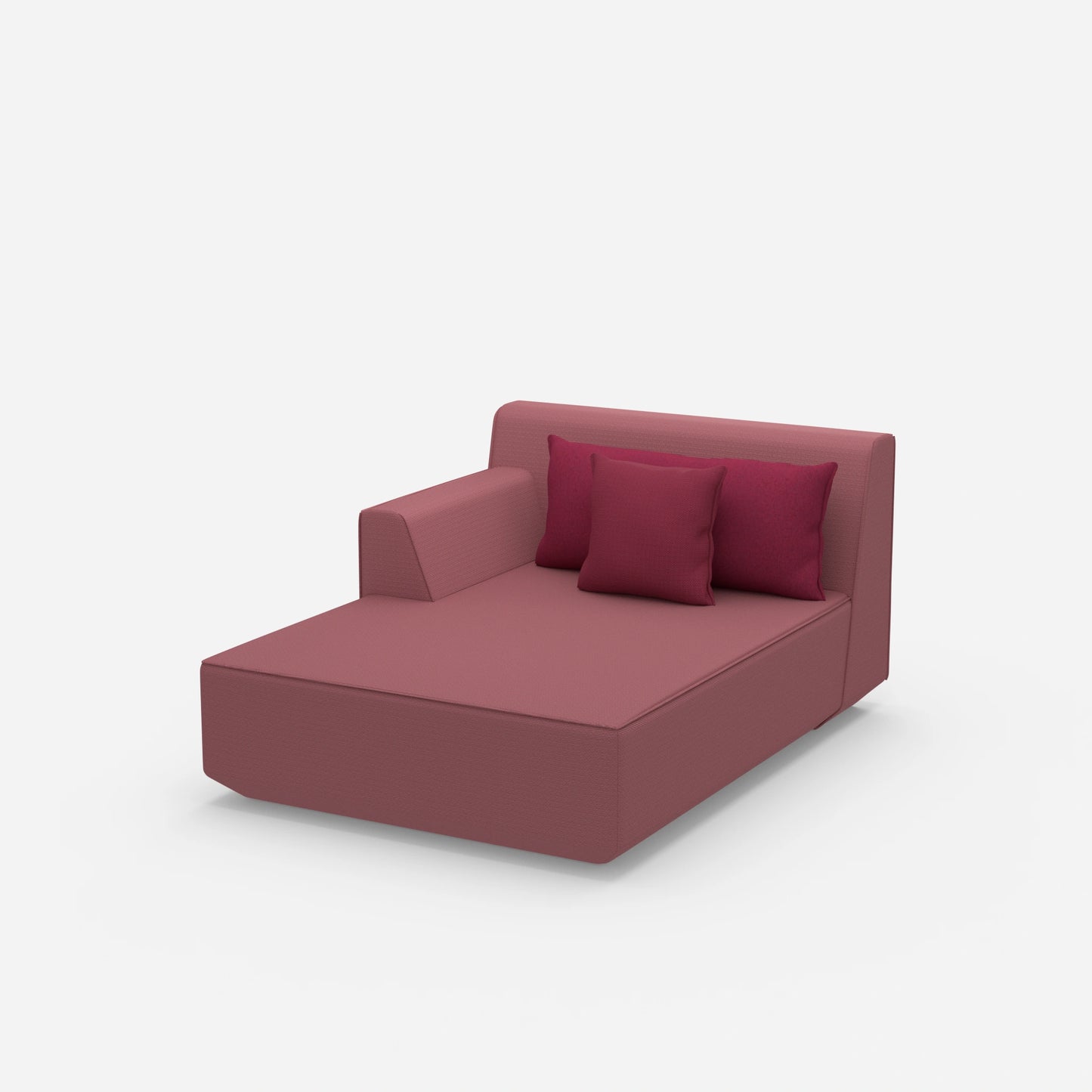 Chaise longue modulare rosa vista di lato