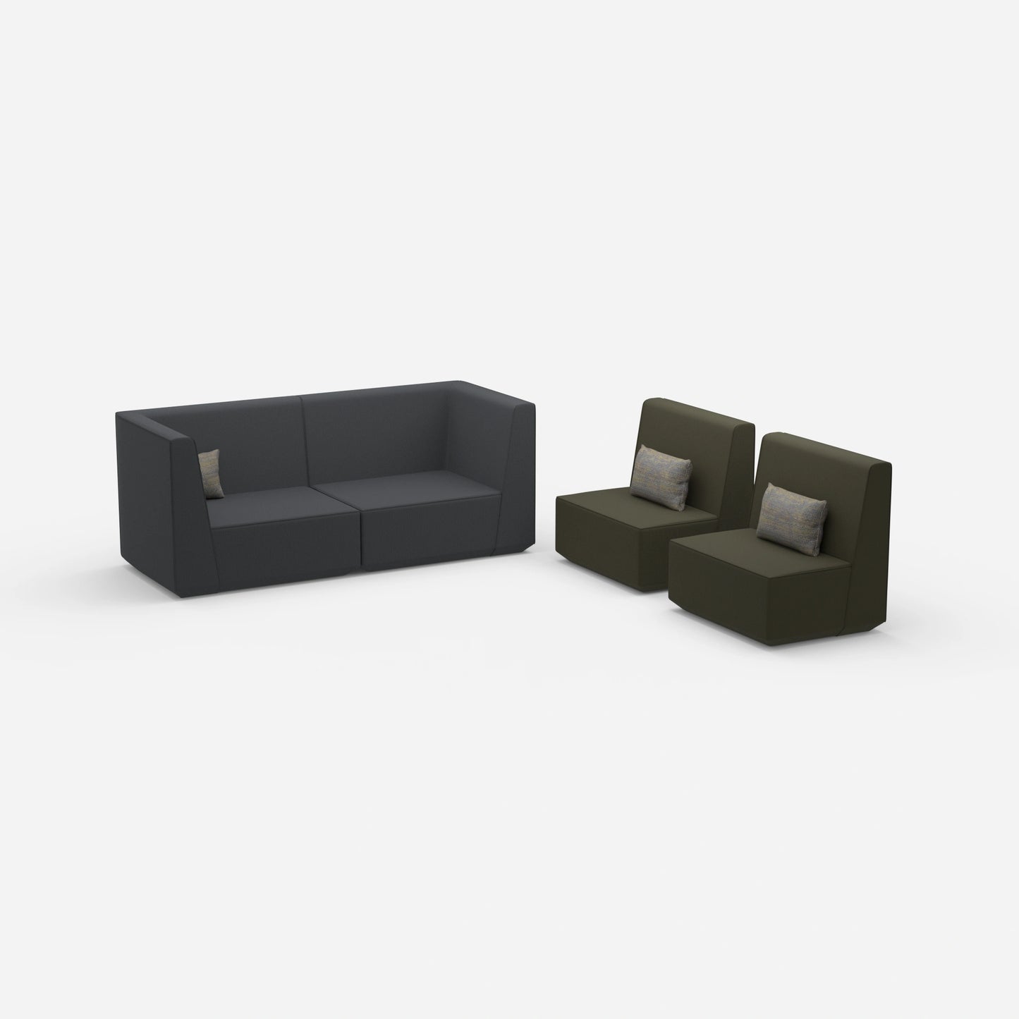 3 Sitzer und 2 Sessel von der Seite