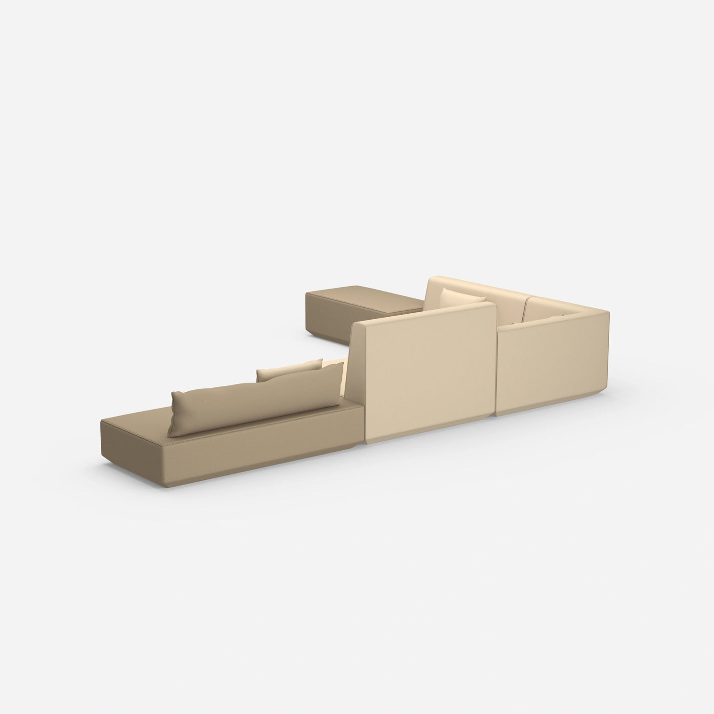 Beige Sofalandschaft in L-Form von hinten
