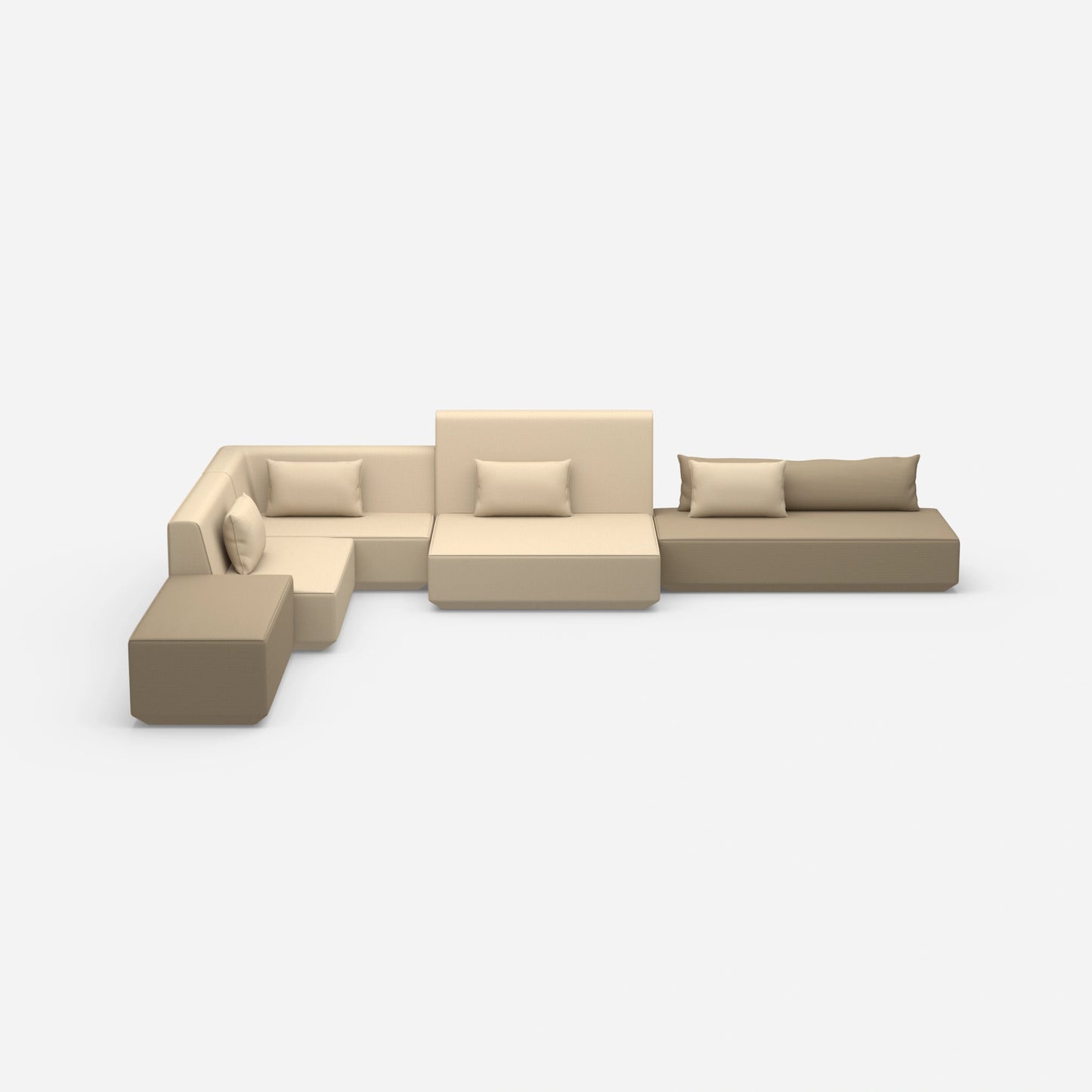 Beige Sofalandschaft in L-Form von vorne