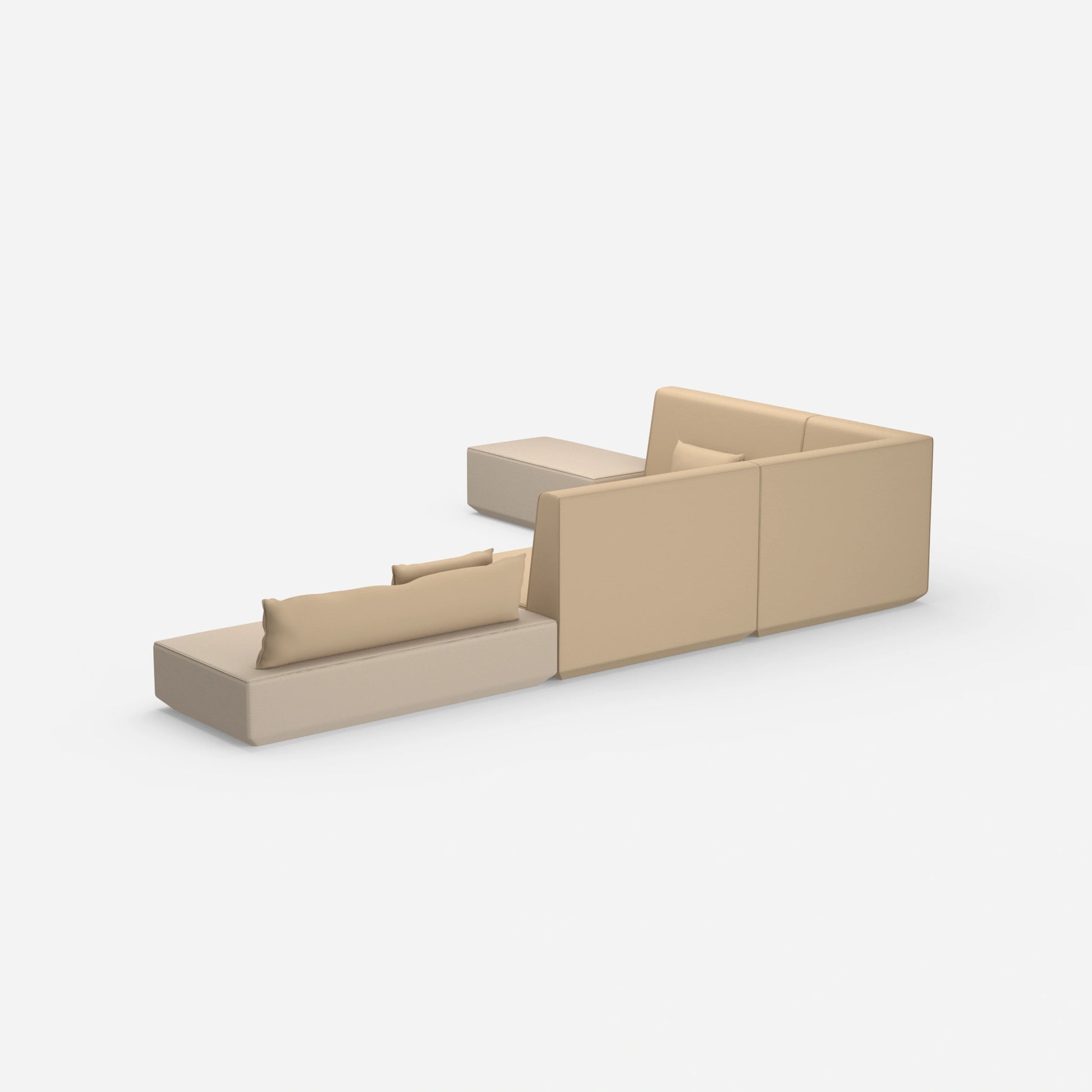 Beige Sofalandschaft in L-Form von hinten