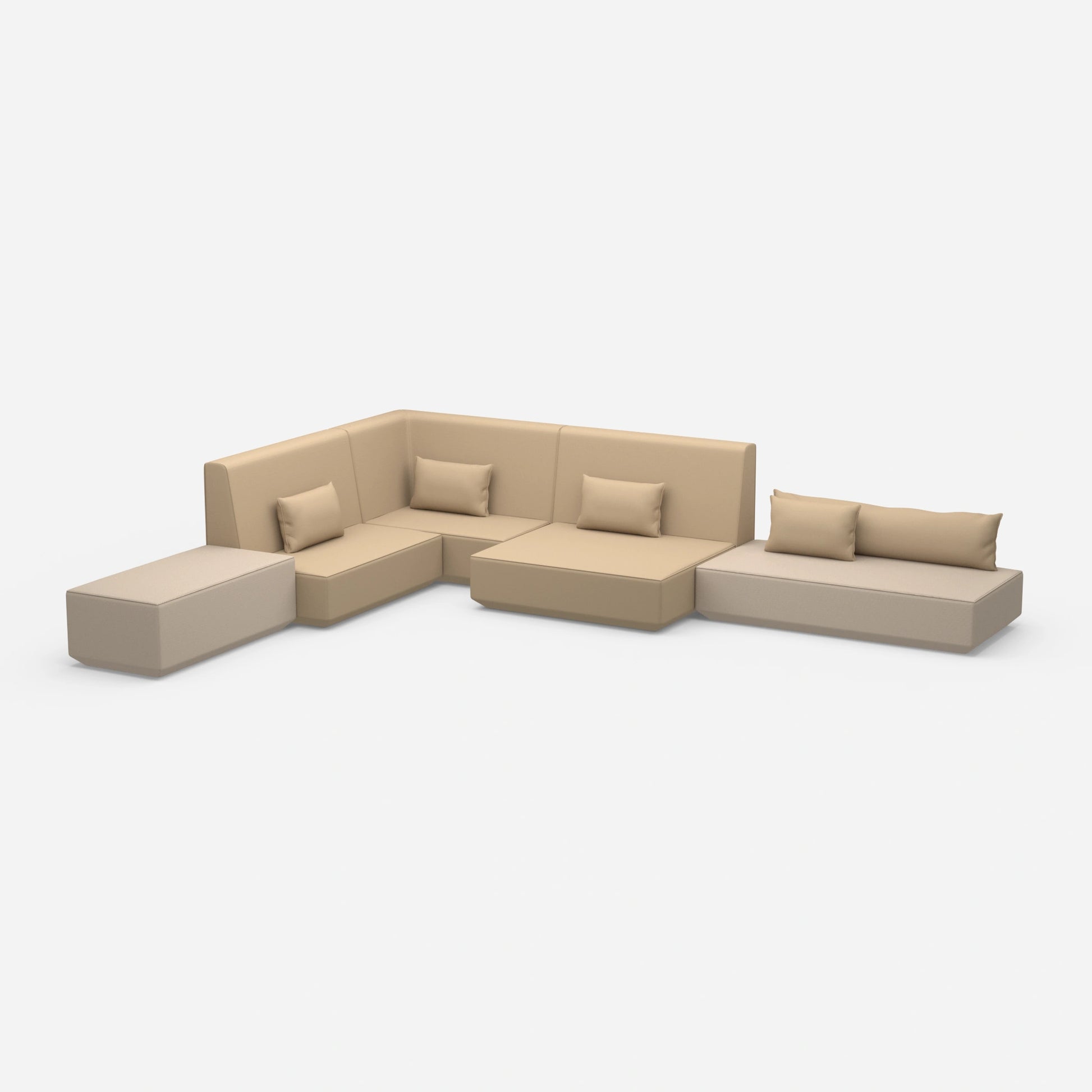 Beige Sofalandschaft in L-Form von der Seite