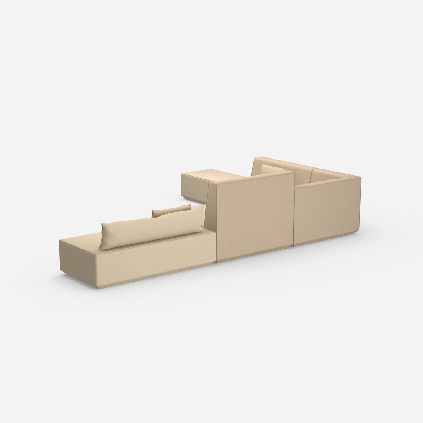 Beige Sofalandschaft in L-Form von hinten