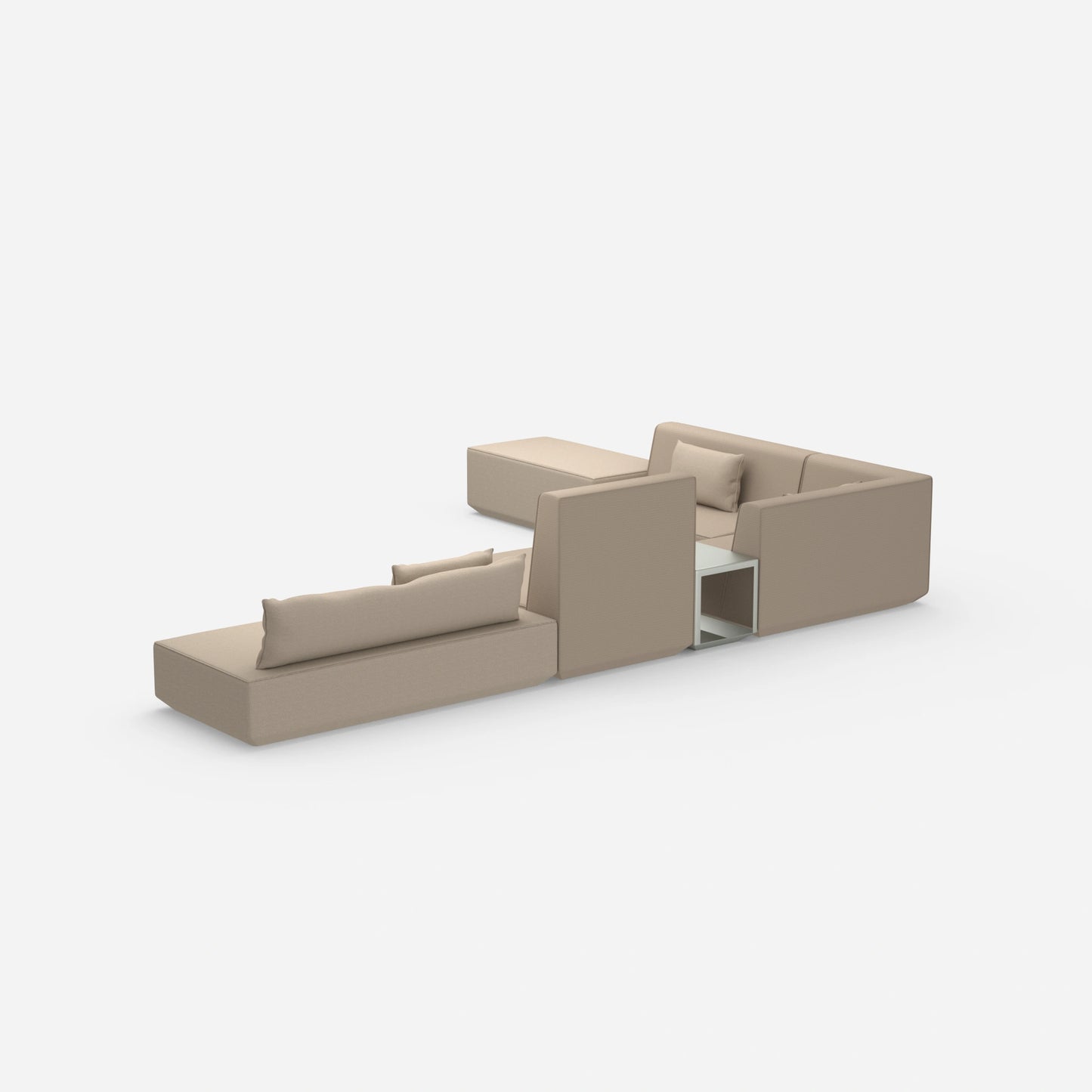 Beige Sofalandschaft in L-Form von hinten