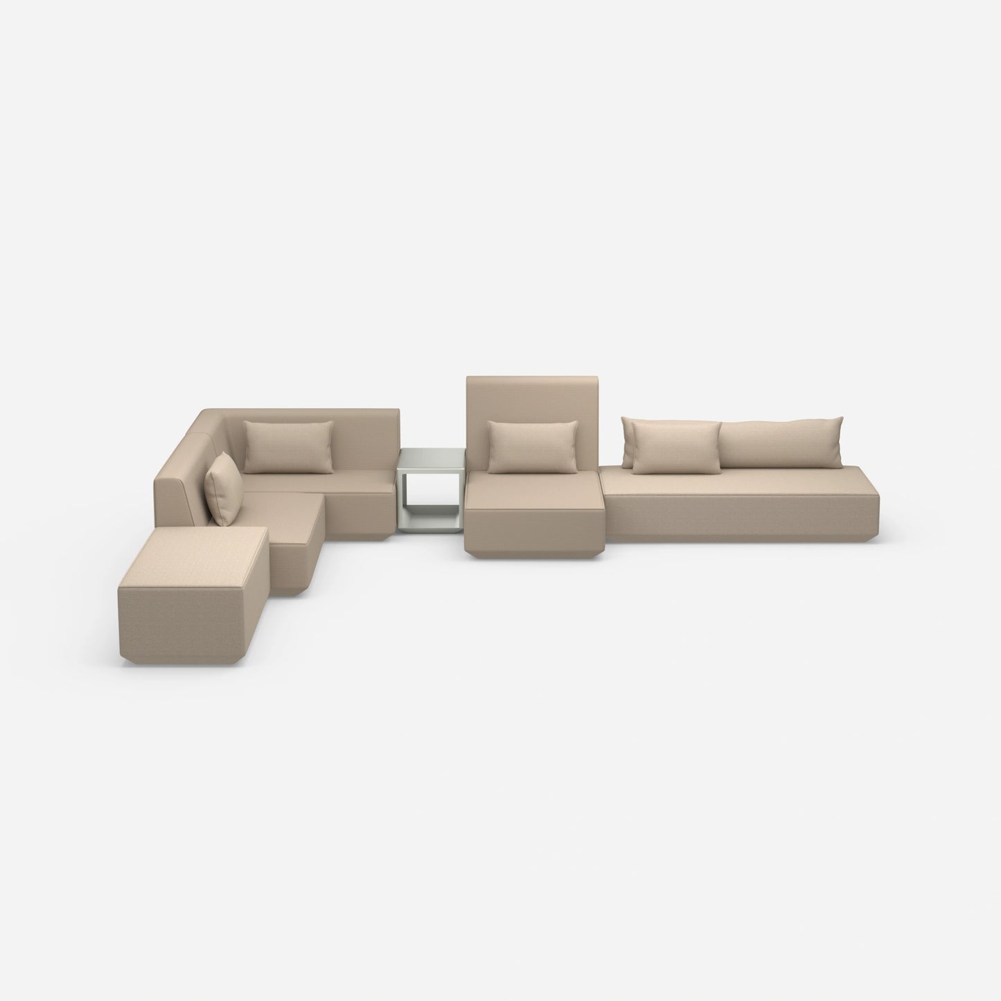 Beige Sofalandschaft in L-Form von vorne