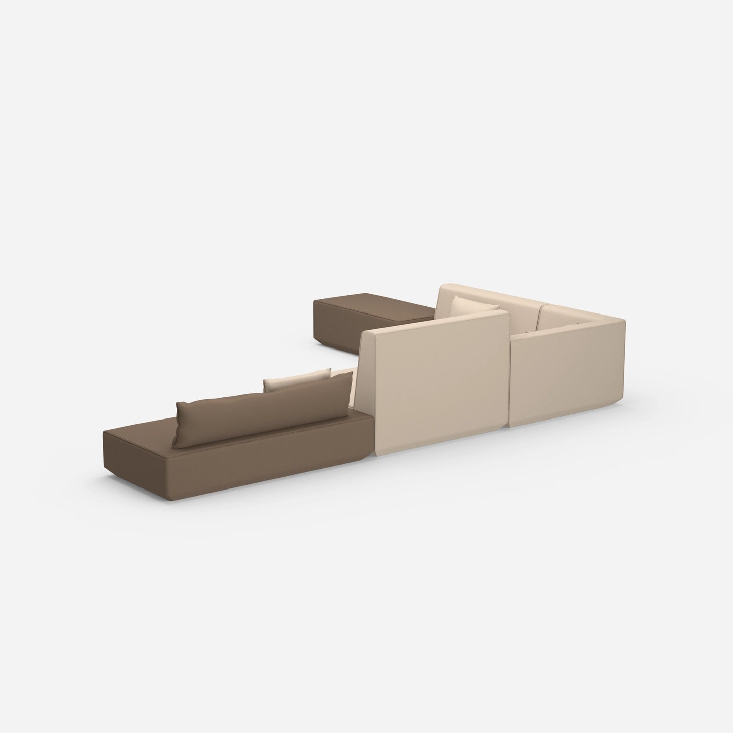 Beige Sofalandschaft in L-Form von hinten