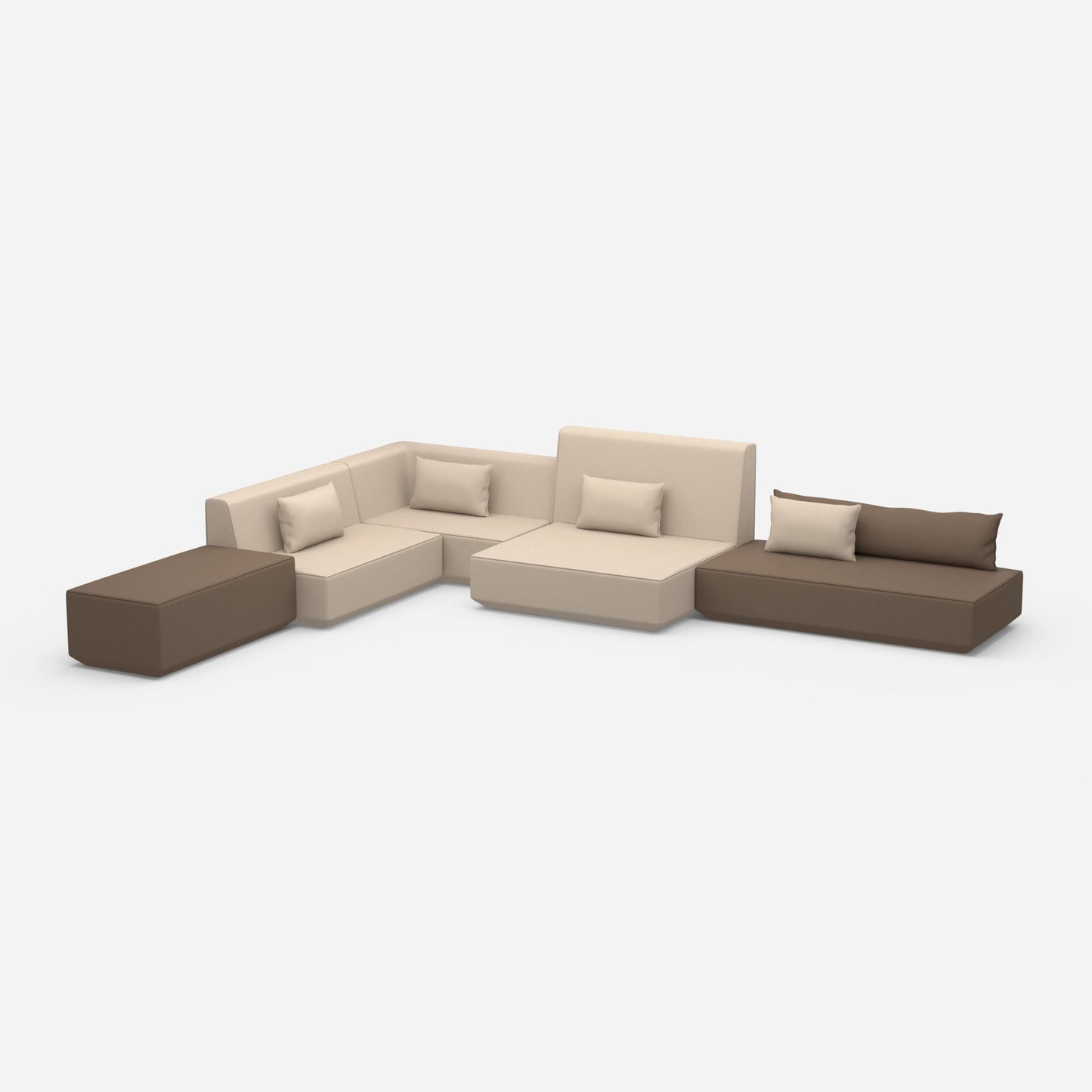 Beige Sofalandschaft in L-Form von der Seite