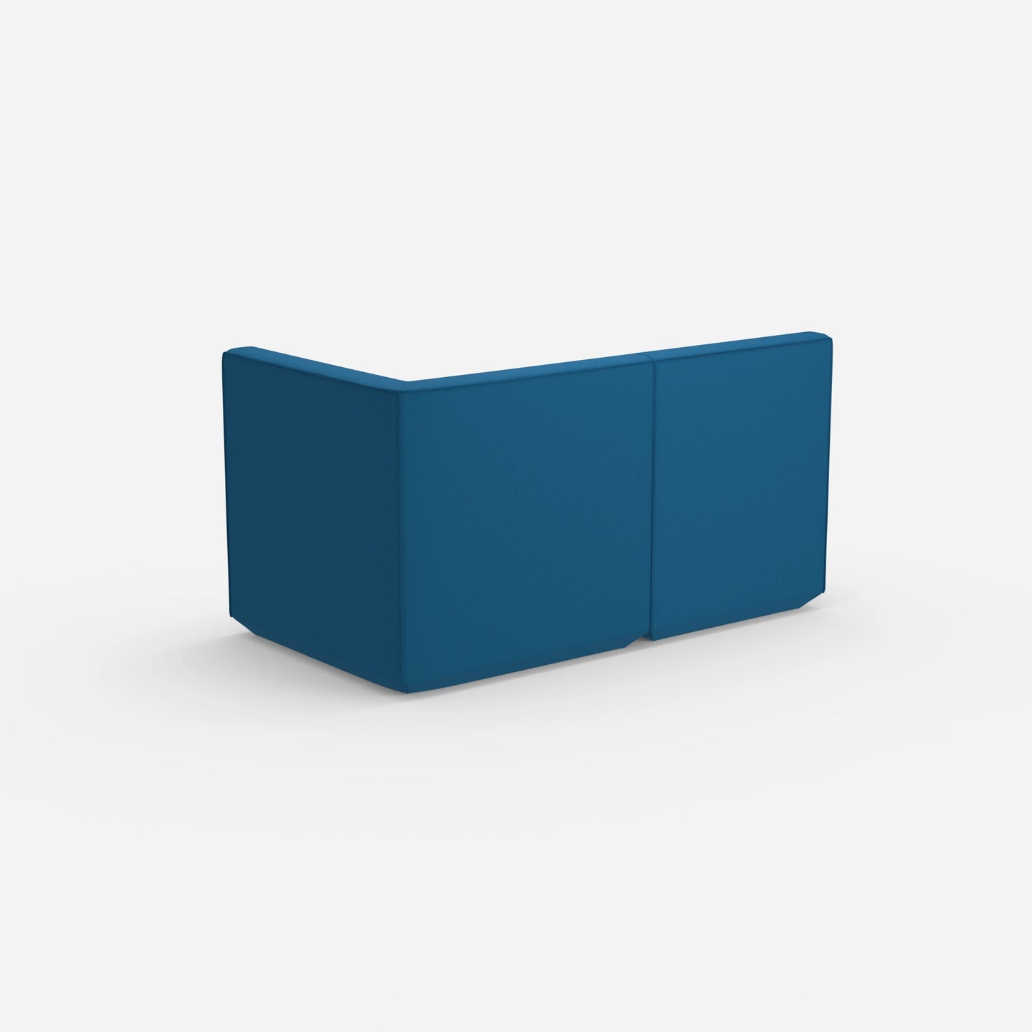 Blaues Modulsofa mit hoher Rückenlehne von hinten