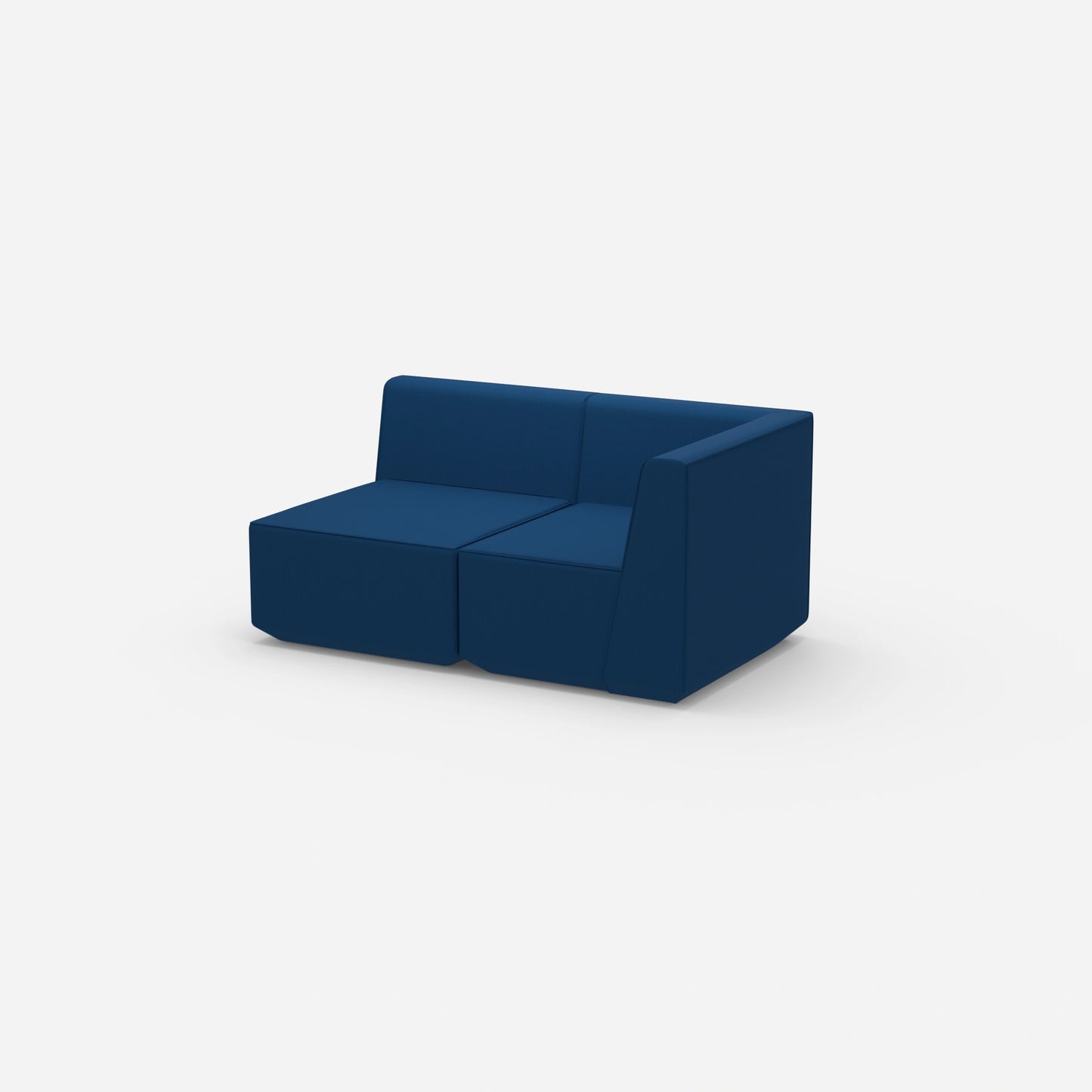 Blaues Zweisitzer Sofa von der Seite